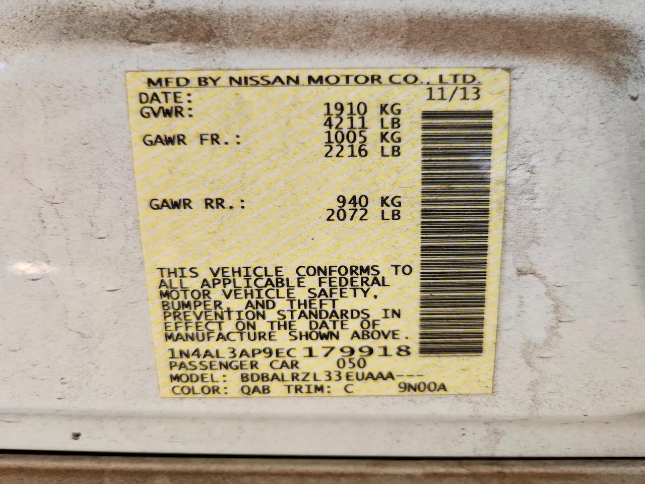 2014 Nissan Altima 2.5 S White vin: 1N4AL3AP9EC179918