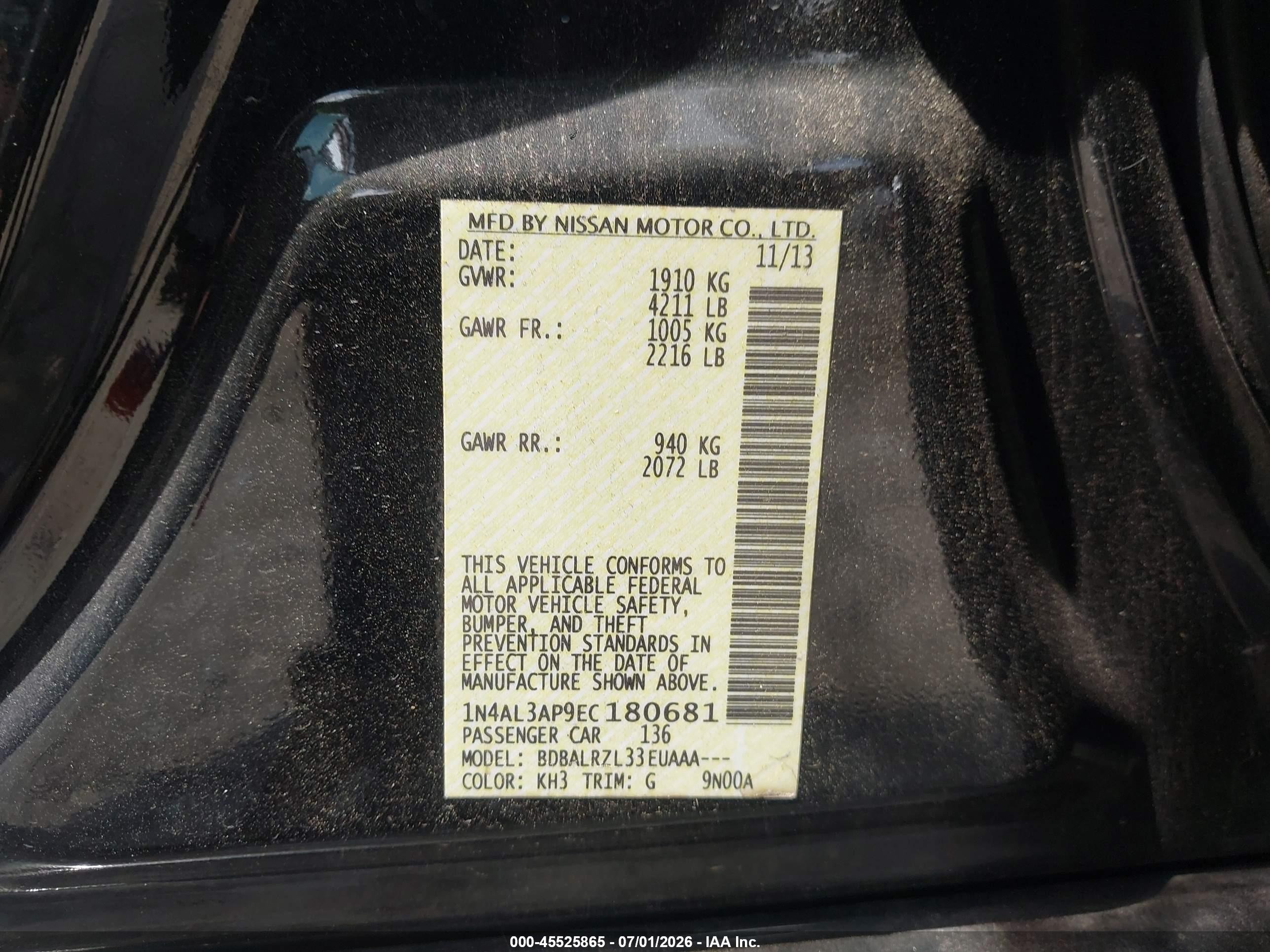 2014 Nissan Altima 2.5 S Black vin: 1N4AL3AP9EC180681