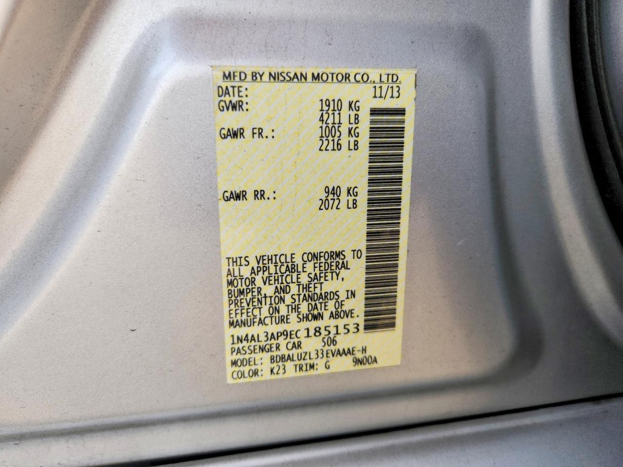 2014 Nissan Altima 2.5 Sv Silver vin: 1N4AL3AP9EC185153