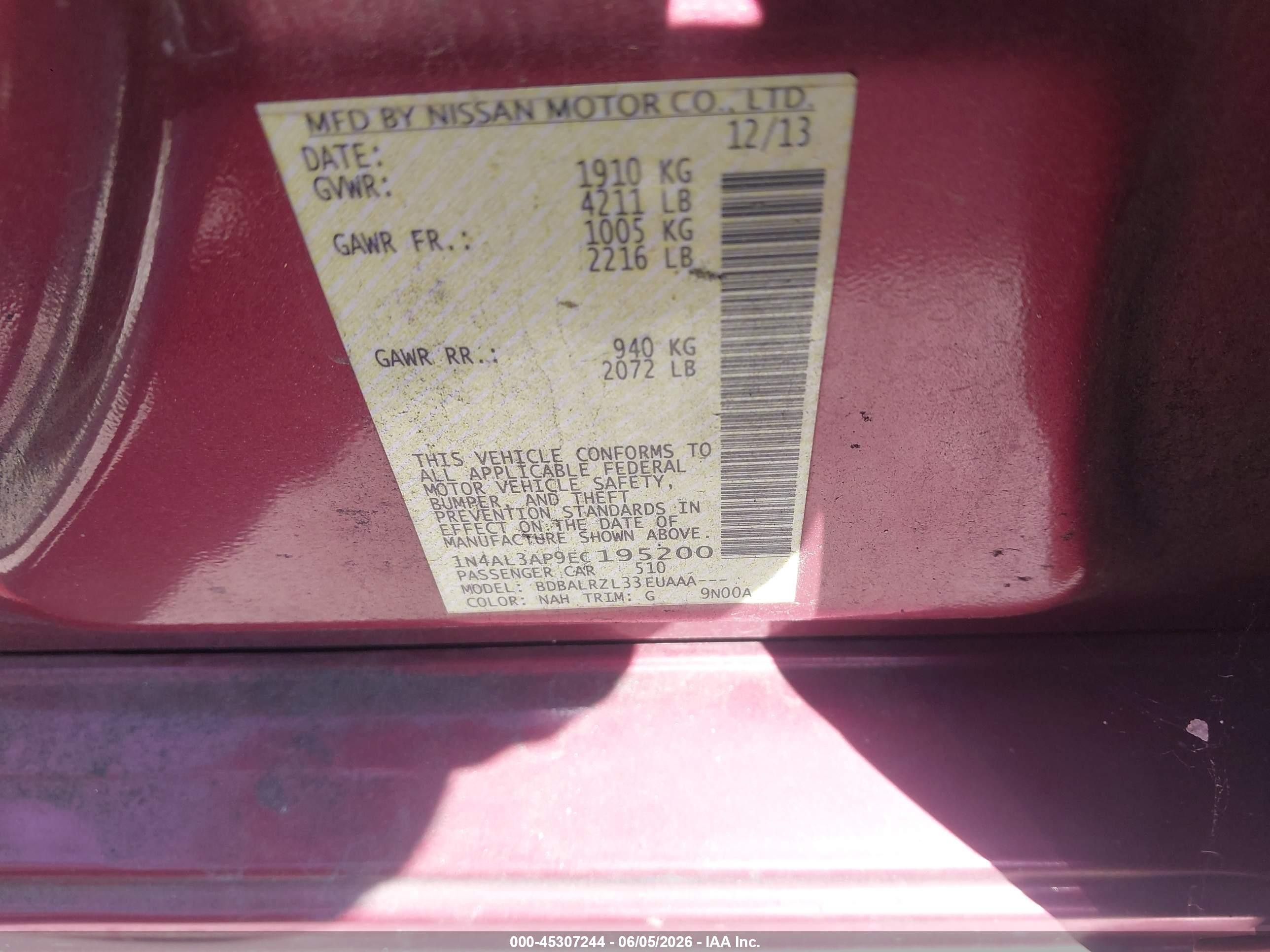 2014 Nissan Altima 2.5 S Red vin: 1N4AL3AP9EC195200