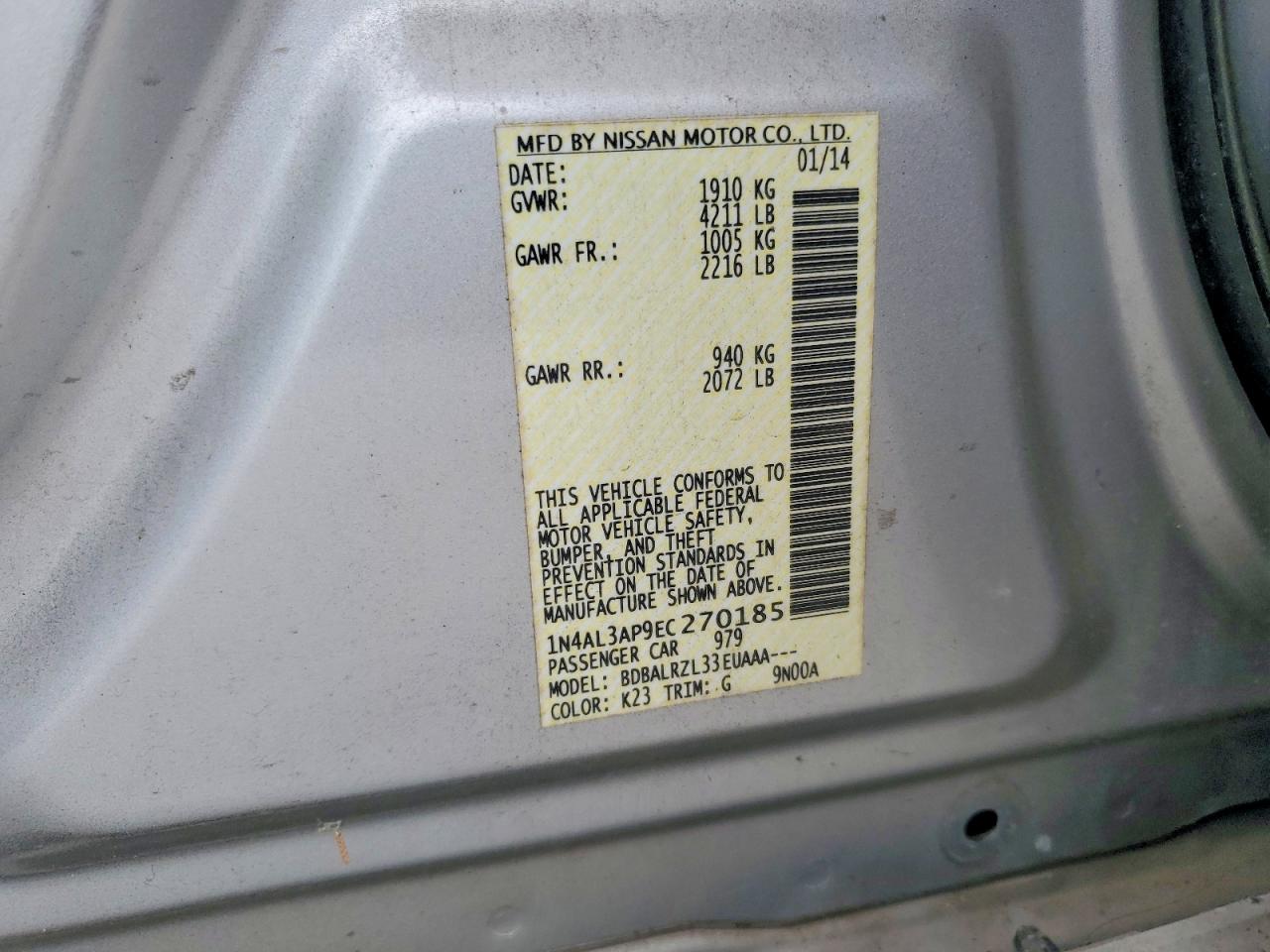 2014 Nissan Altima 2.5 Silver vin: 1N4AL3AP9EC270185