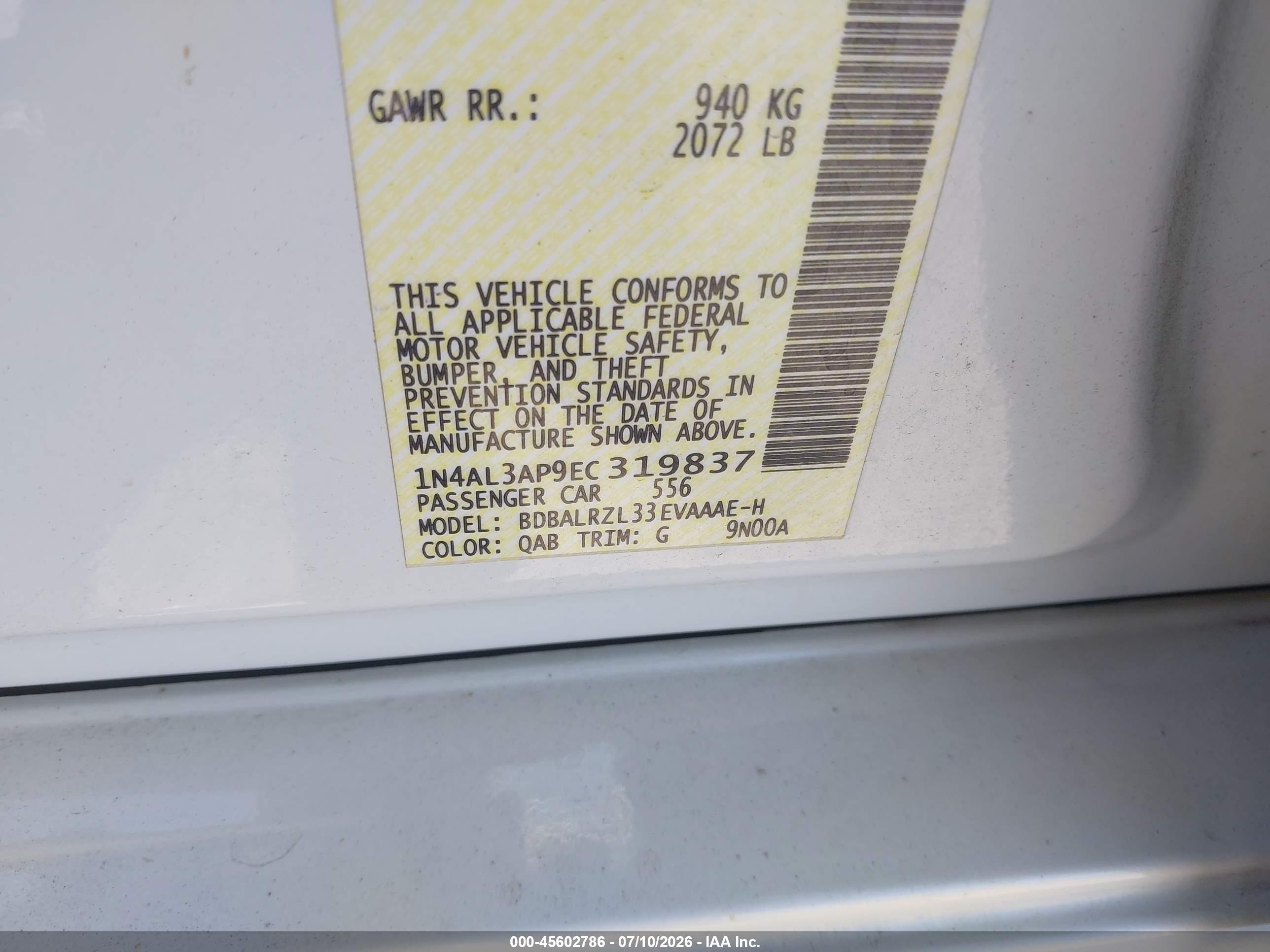 2014 Nissan Altima 2.5 S White vin: 1N4AL3AP9EC319837