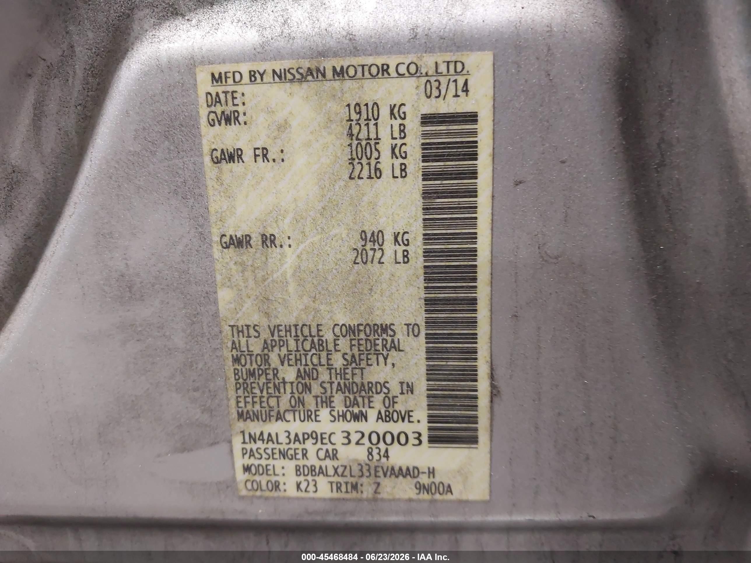 2014 Nissan Altima 2.5 Sl Silver vin: 1N4AL3AP9EC320003