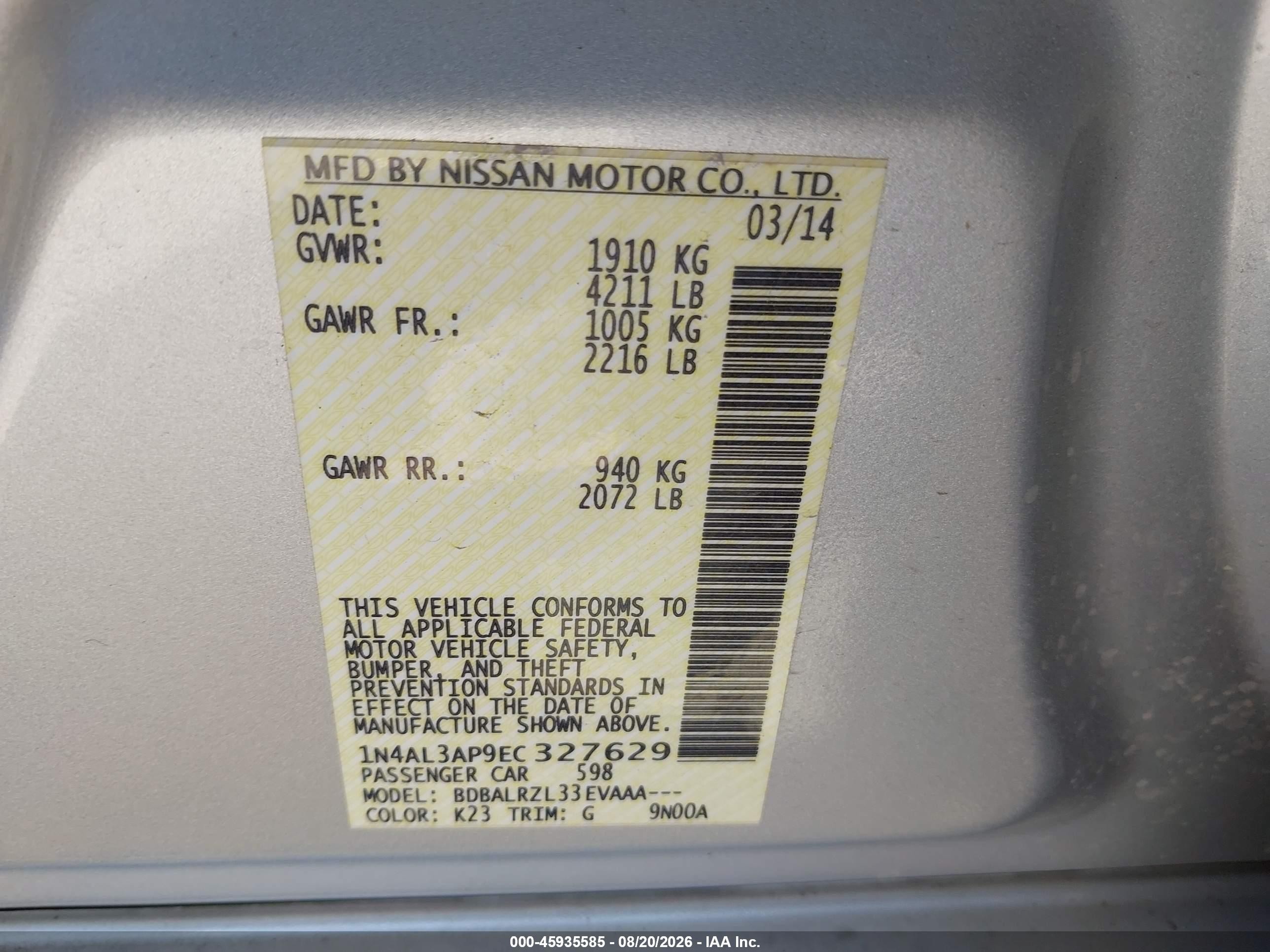 2014 Nissan Altima 2.5 S Silver vin: 1N4AL3AP9EC327629