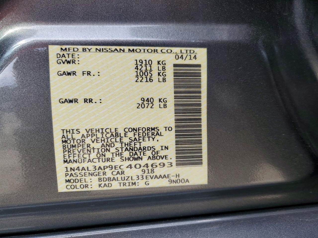 2014 Nissan Altima 2.5 Sv Gray vin: 1N4AL3AP9EC404693