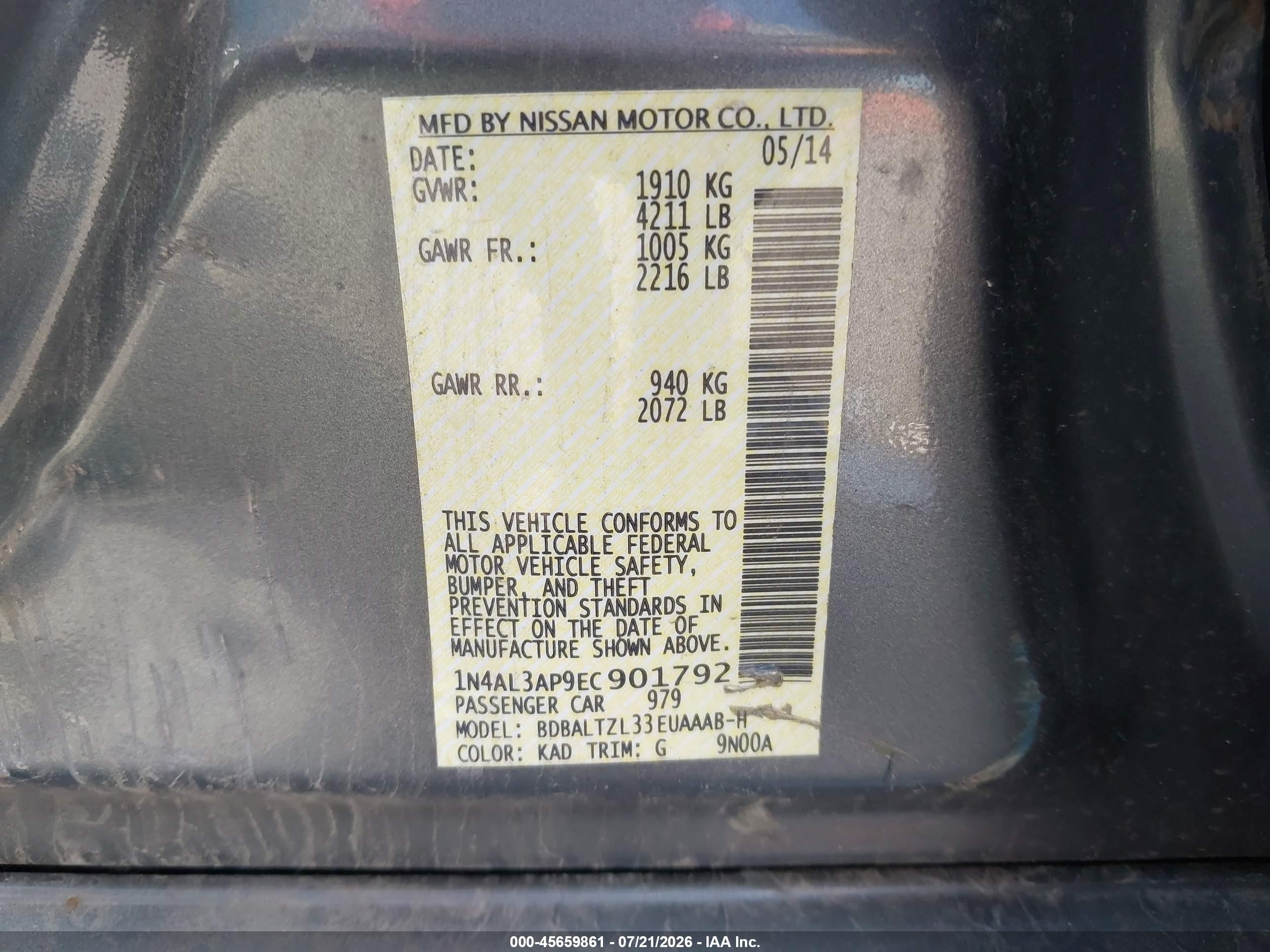 2014 Nissan Altima 2.5 Sv Gray vin: 1N4AL3AP9EC901792