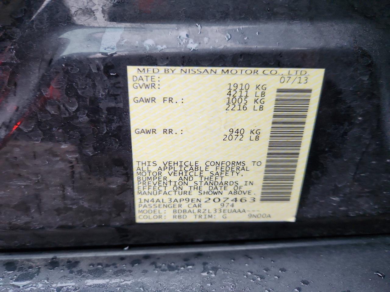 2014 Nissan Altima 2.5 Charcoal vin: 1N4AL3AP9EN207463