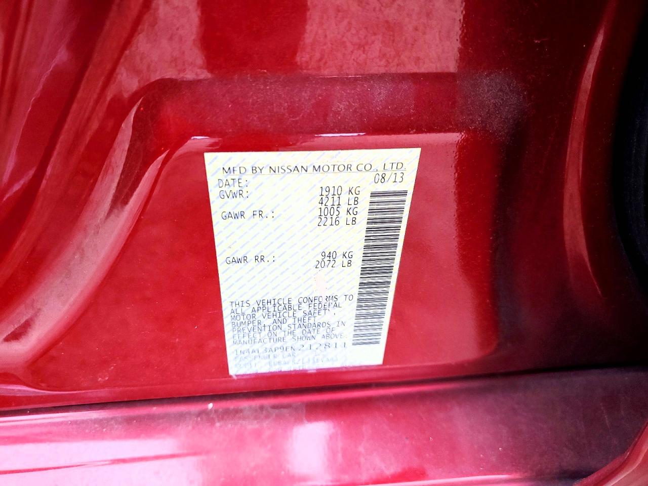 2014 Nissan Altima 2.5 Red vin: 1N4AL3AP9EN212811