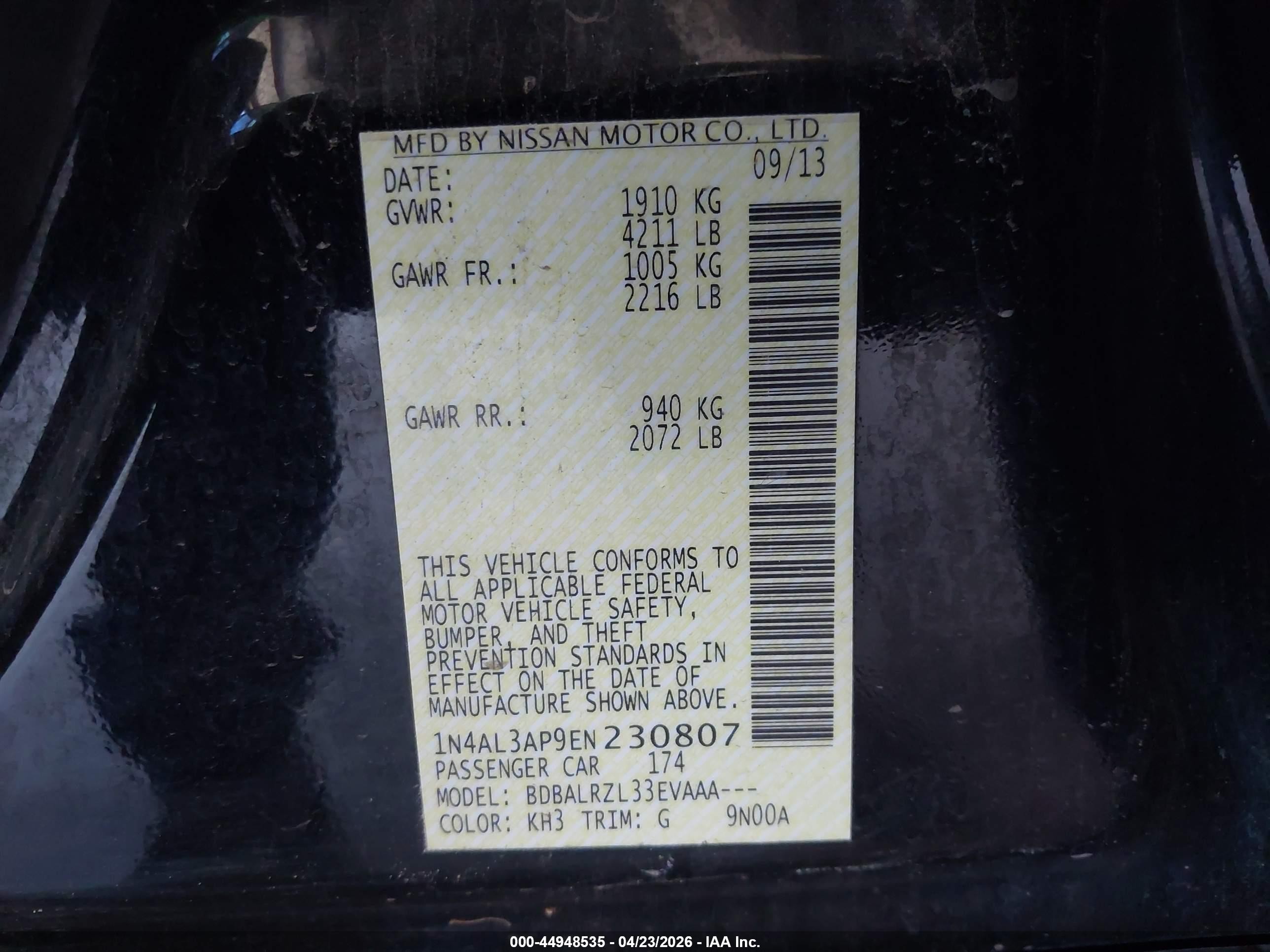 2014 Nissan Altima 2.5 S Black vin: 1N4AL3AP9EN230807
