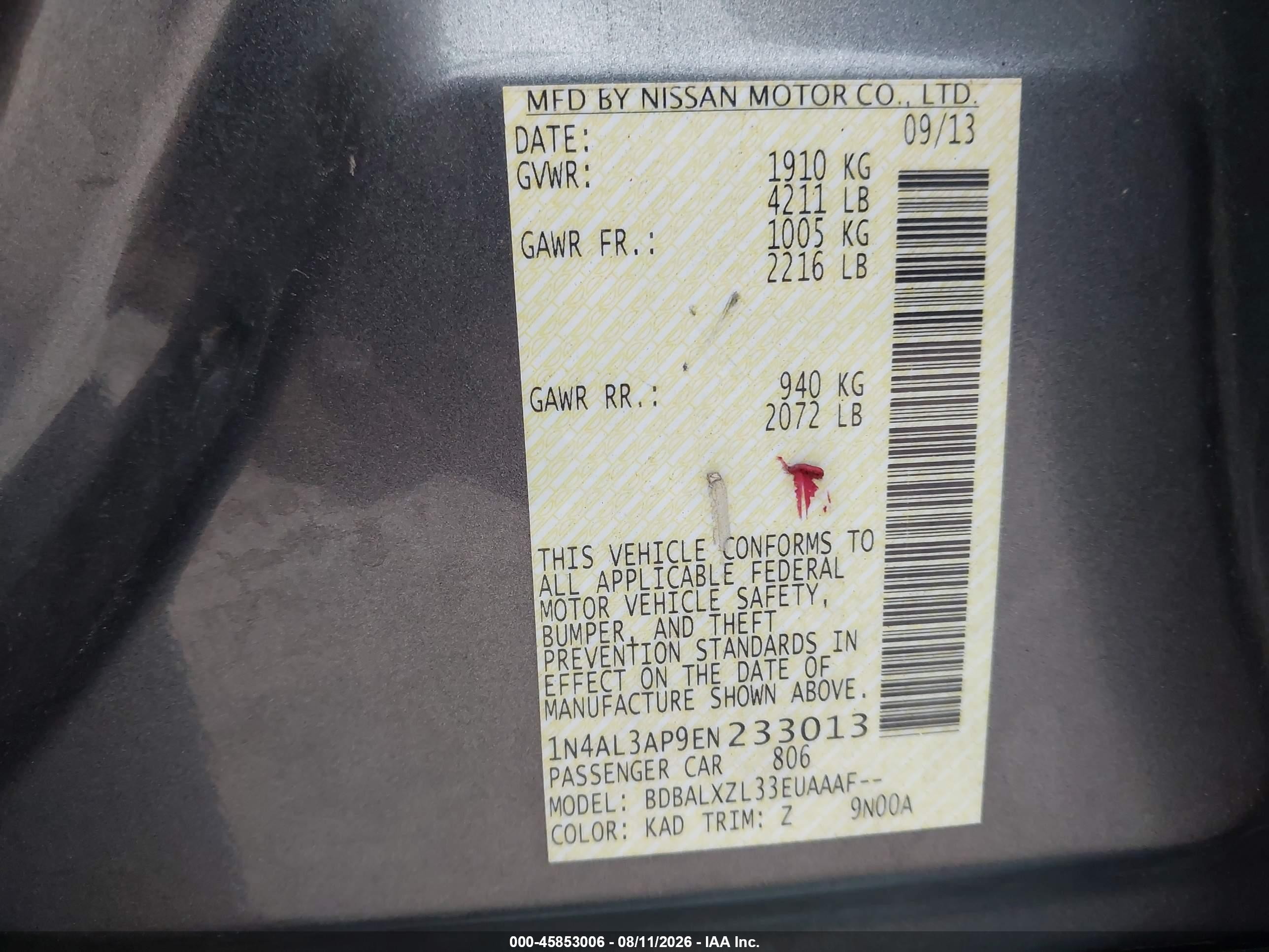 2014 Nissan Altima 2.5 Sl Gray vin: 1N4AL3AP9EN233013