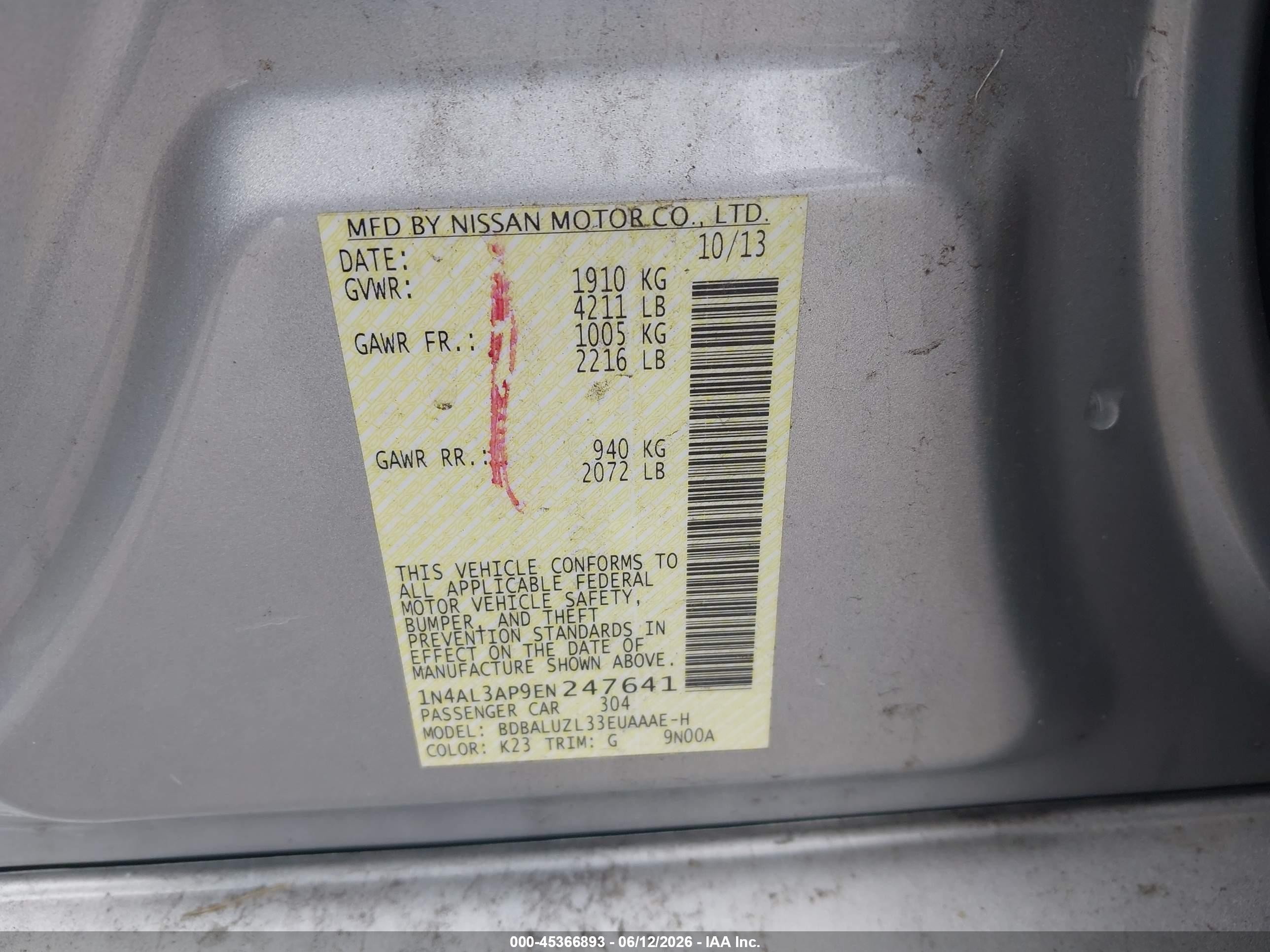 2014 Nissan Altima 2.5 Sv Серебряный vin: 1N4AL3AP9EN247641