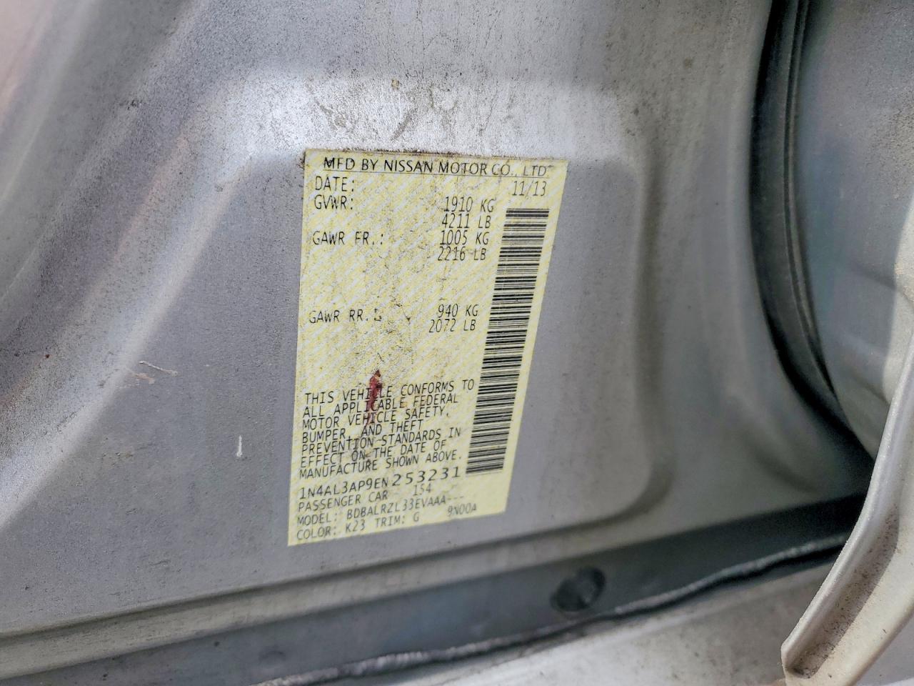 2014 Nissan Altima 2.5 S Silver vin: 1N4AL3AP9EN253231