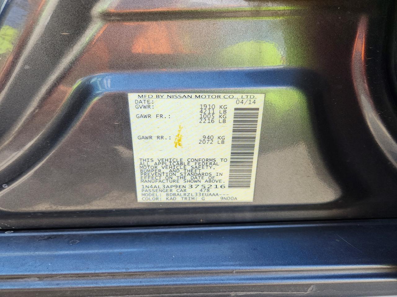 2014 Nissan Altima 2.5 S Gray vin: 1N4AL3AP9EN375216