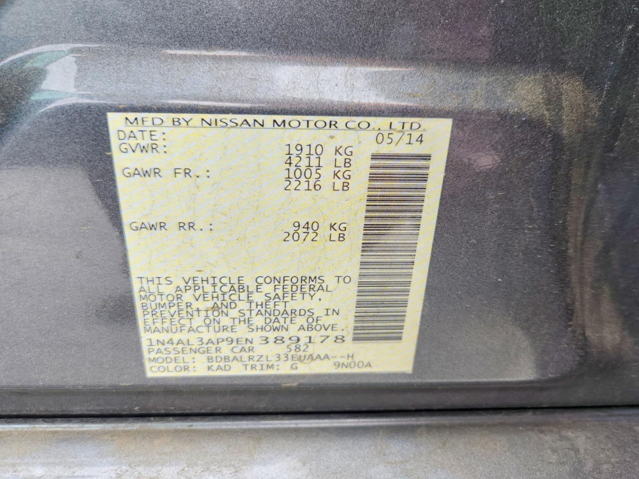 2014 Nissan Altima 2.5 S Gray vin: 1N4AL3AP9EN389178
