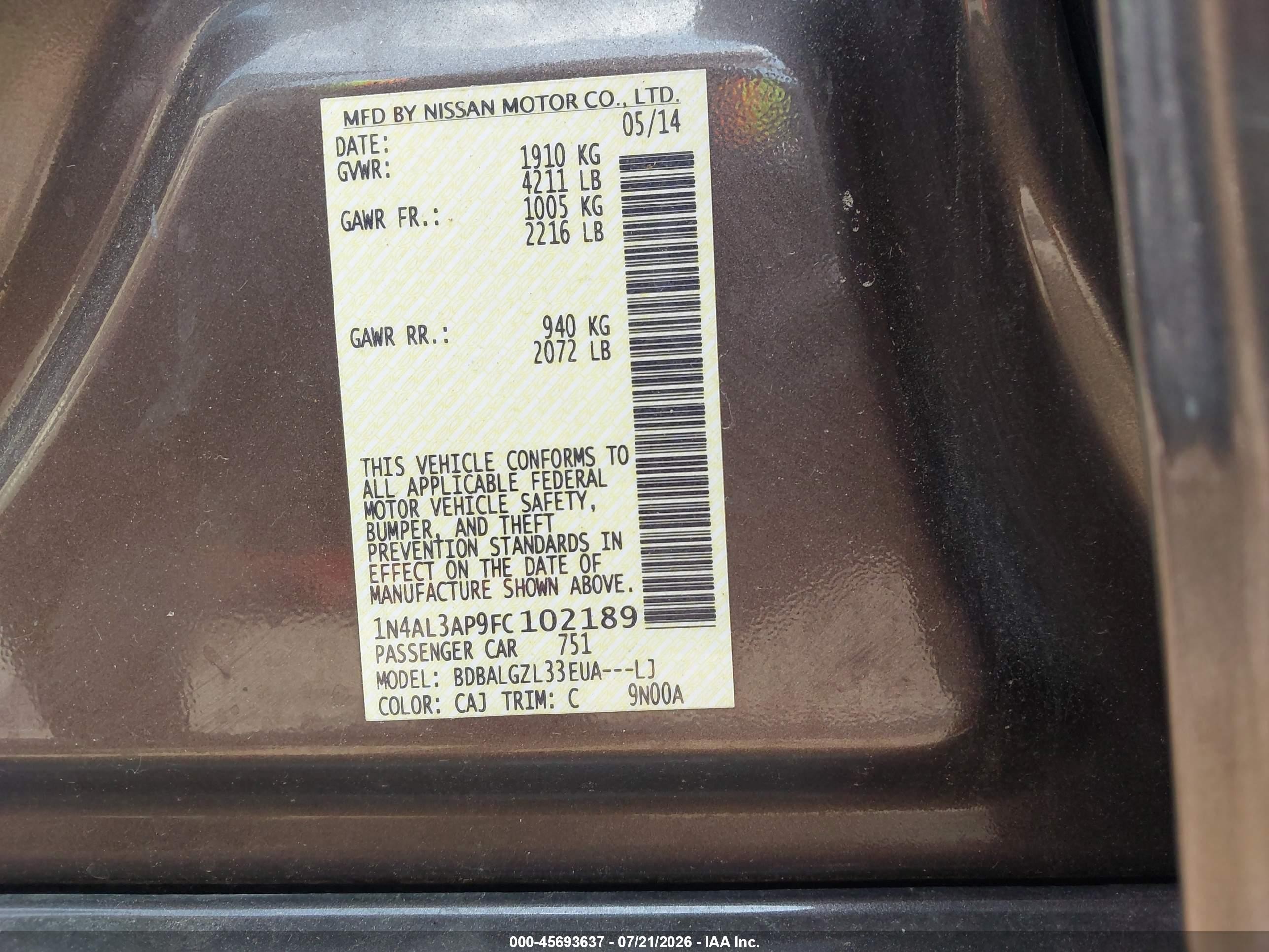 2015 Nissan Altima 2.5 S Gray vin: 1N4AL3AP9FC102189