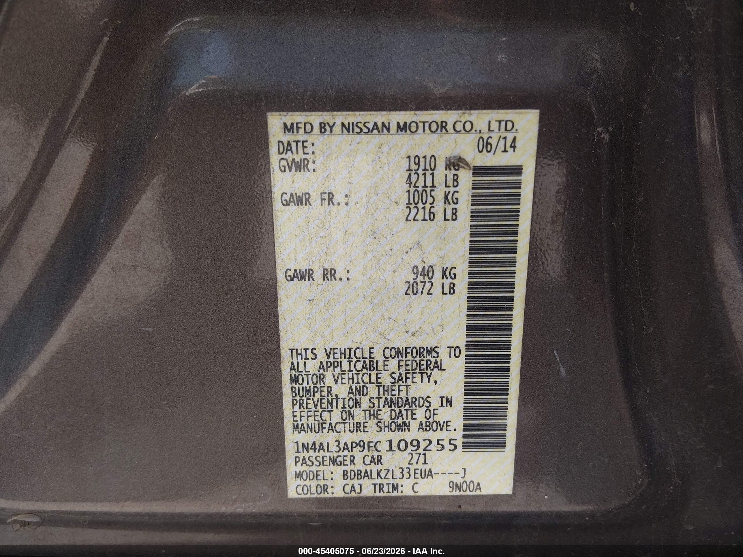 2015 Nissan Altima 2.5 Sv Brown vin: 1N4AL3AP9FC109255