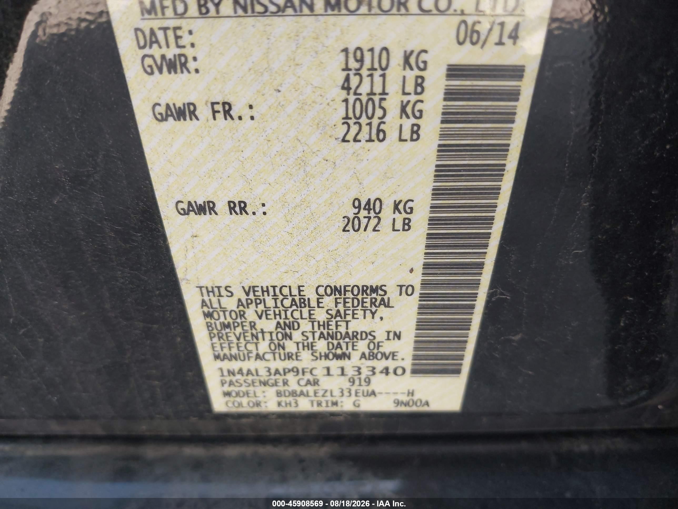 2015 Nissan Altima 2.5 S Black vin: 1N4AL3AP9FC113340