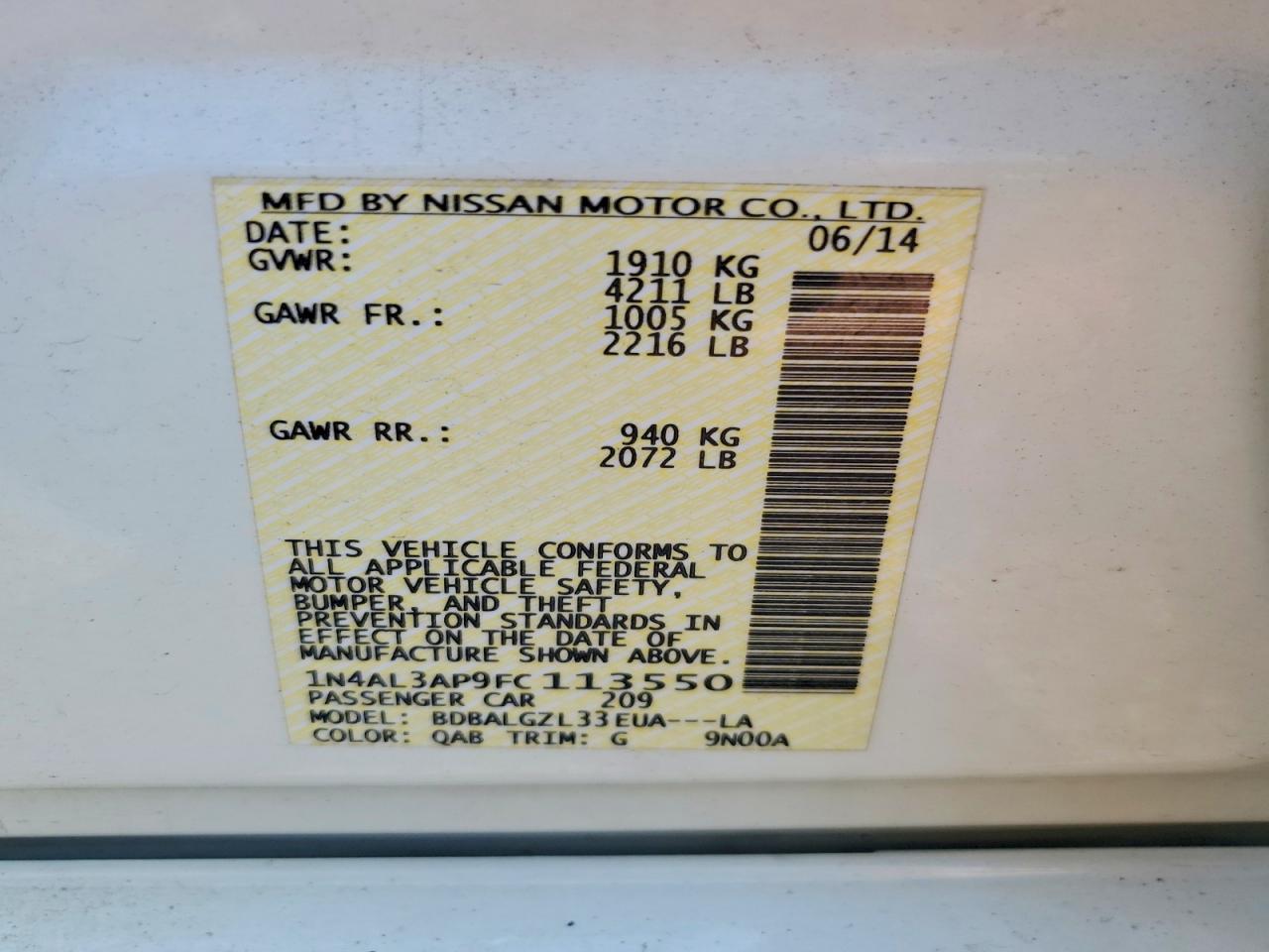2015 Nissan Altima 2.5 S White vin: 1N4AL3AP9FC113550