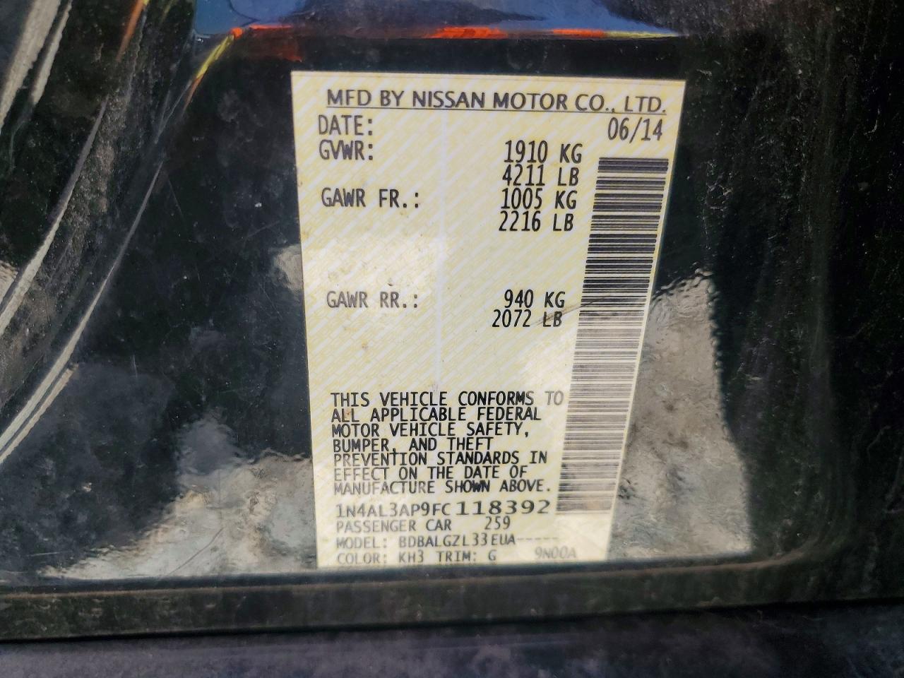 2015 Nissan Altima 2.5 S Black vin: 1N4AL3AP9FC118392