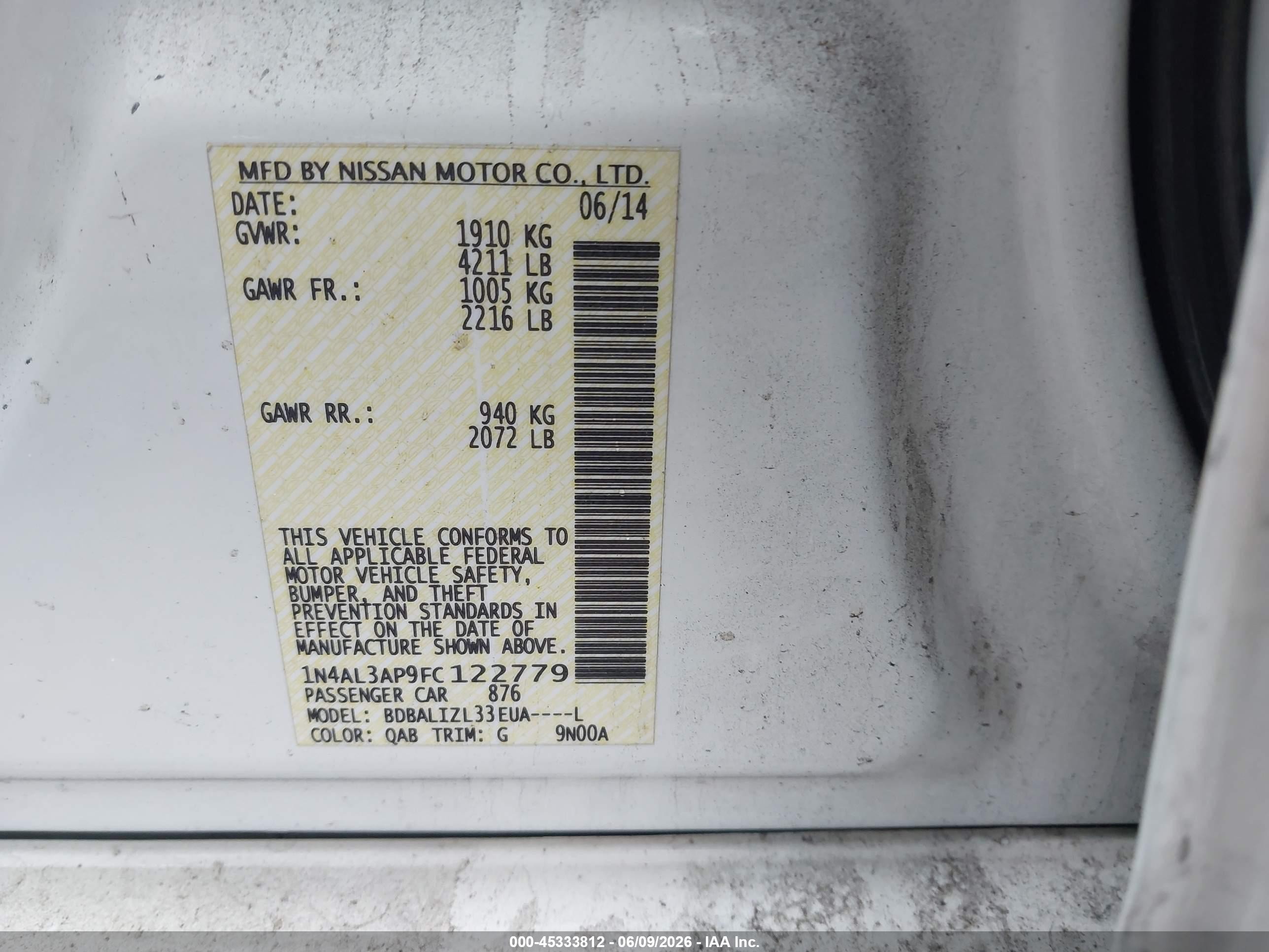 2015 Nissan Altima 2.5 Sv White vin: 1N4AL3AP9FC122779