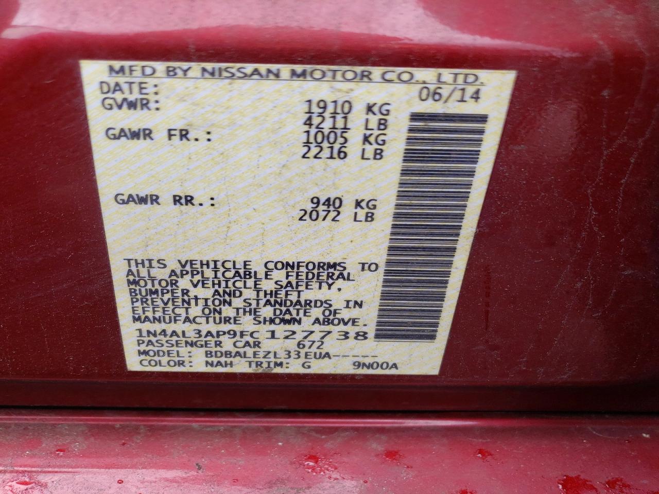 2015 Nissan Altima 2.5 S Red vin: 1N4AL3AP9FC127738