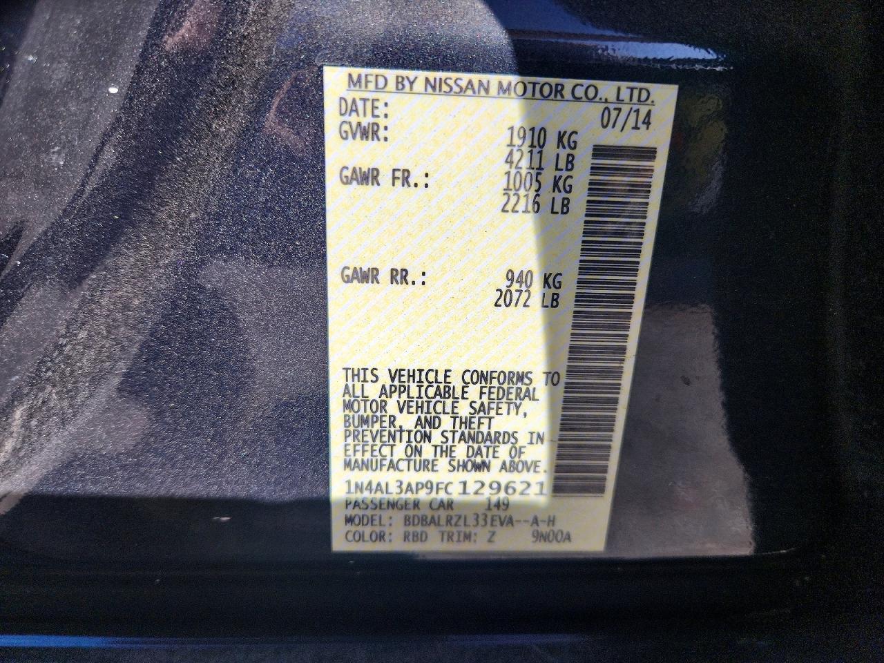 2015 Nissan Altima 2.5 Sl Gray vin: 1N4AL3AP9FC129621