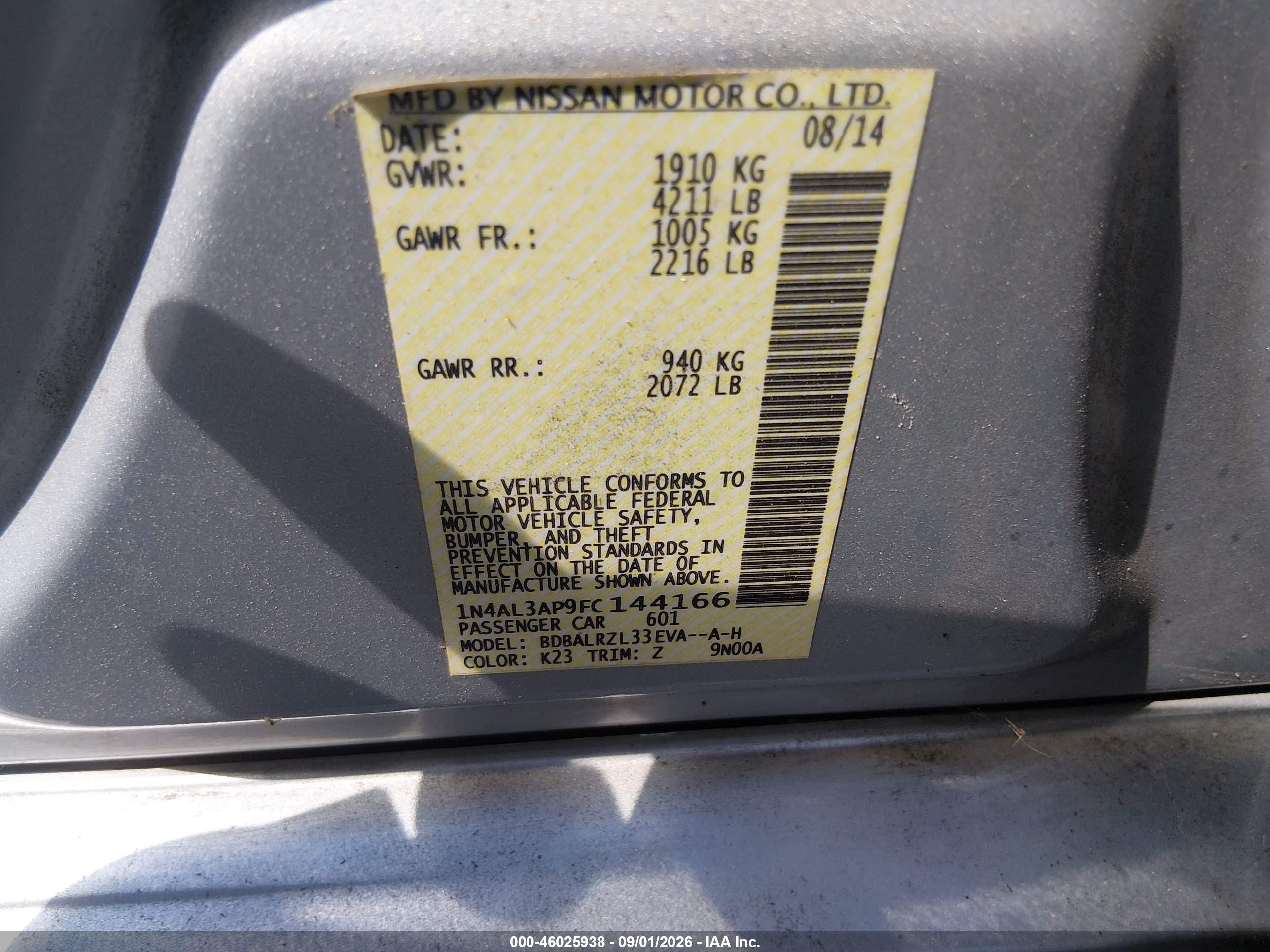 2015 Nissan Altima 2.5 Sl Silver vin: 1N4AL3AP9FC144166