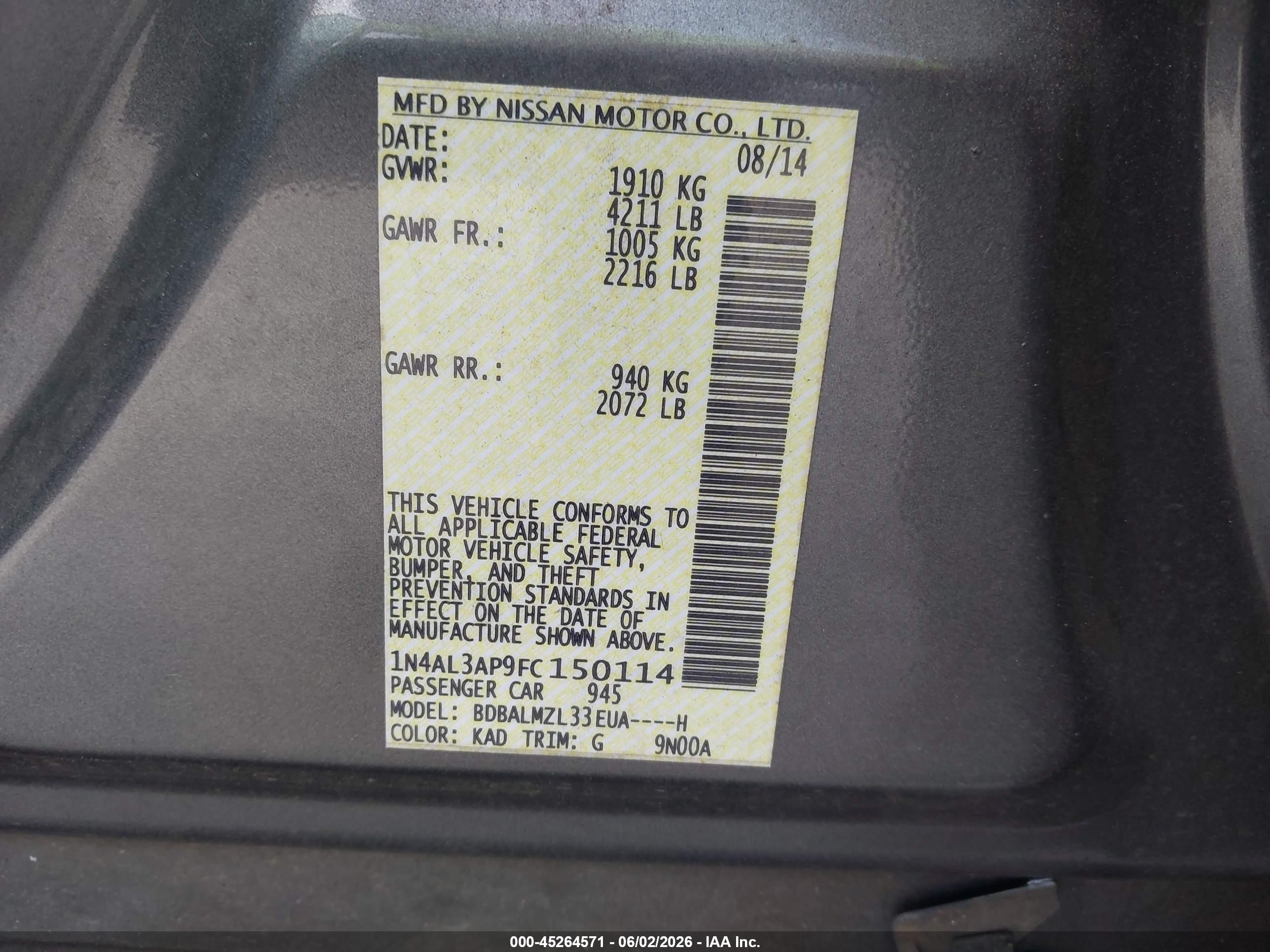 2015 Nissan Altima 2.5 Sv Серый vin: 1N4AL3AP9FC150114