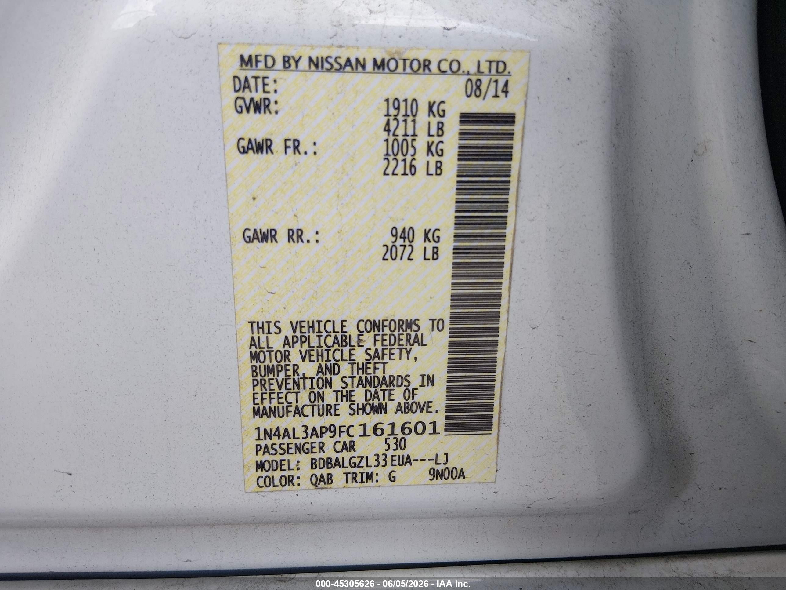 2015 Nissan Altima 2.5 S White vin: 1N4AL3AP9FC161601