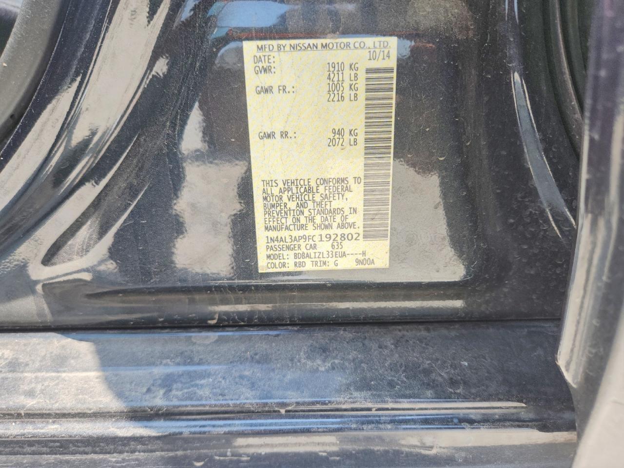 2015 Nissan Altima 2.5 Sv Gray vin: 1N4AL3AP9FC192802