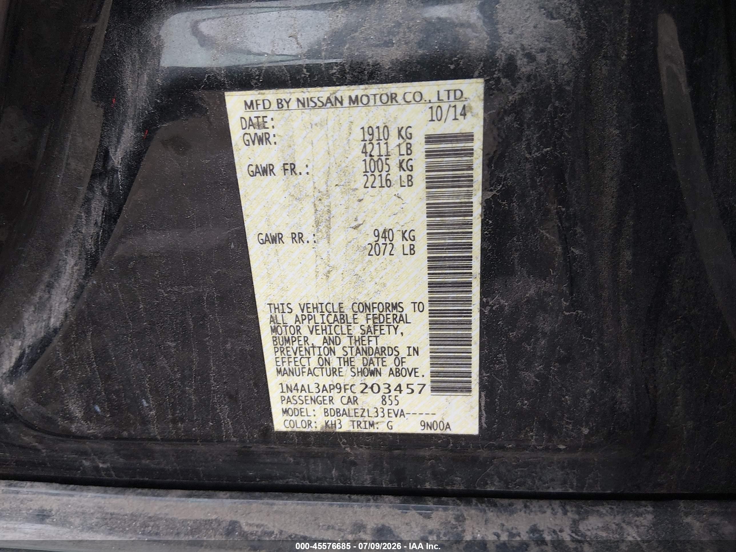 2015 Nissan Altima 2.5 S Black vin: 1N4AL3AP9FC203457