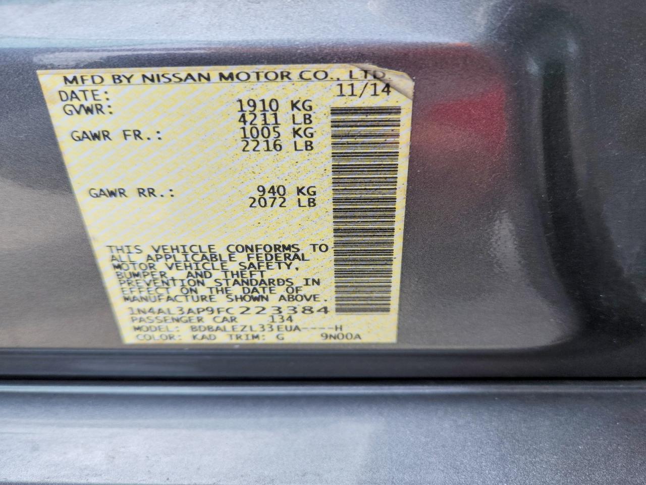 2015 Nissan Altima 2.5 S Gray vin: 1N4AL3AP9FC223384