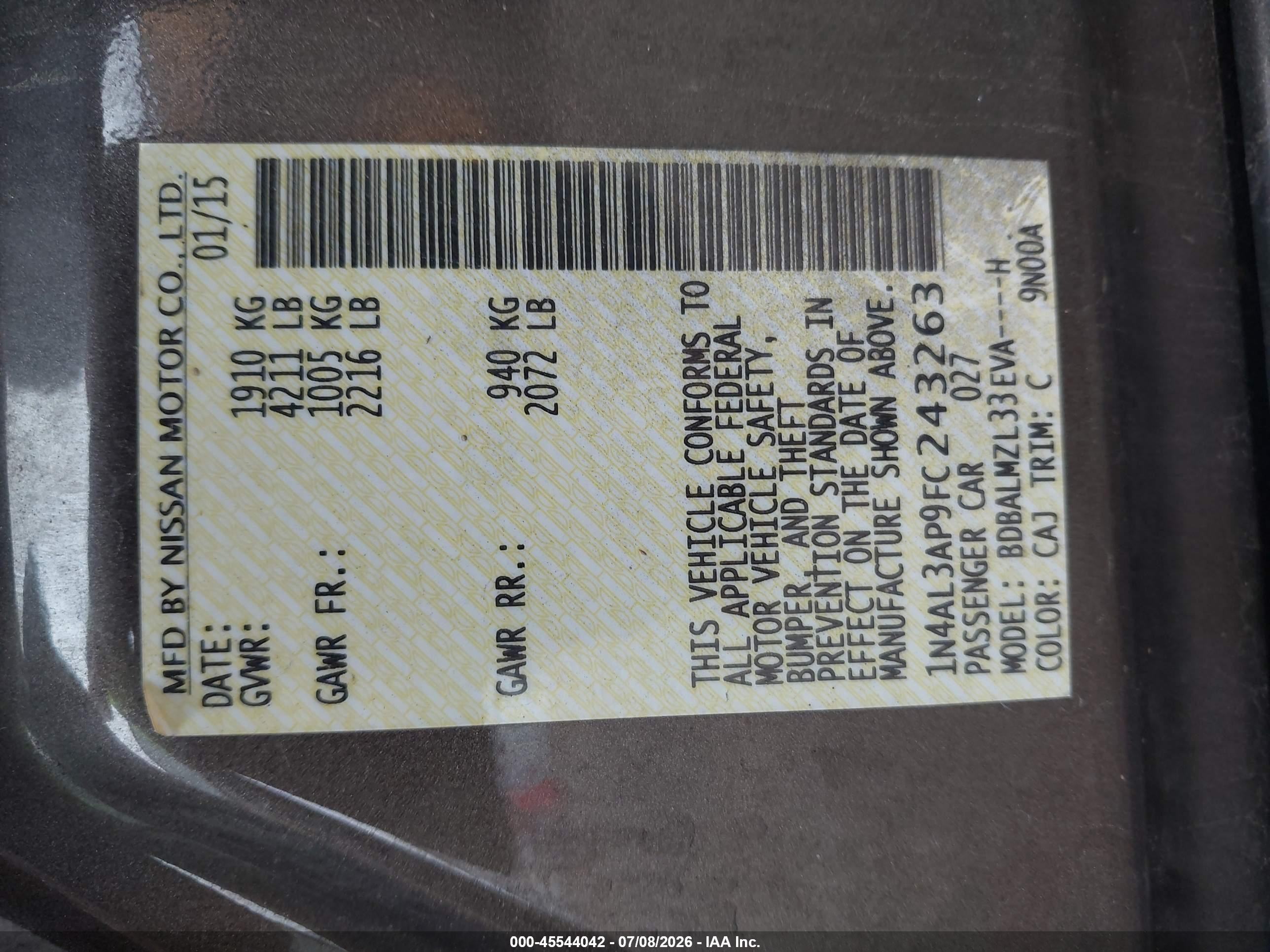 2015 Nissan Altima 2.5 Sv Gray vin: 1N4AL3AP9FC243263
