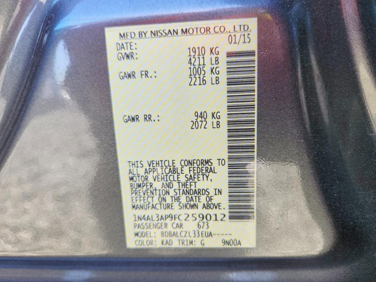 2015 Nissan Altima 2.5 S Gray vin: 1N4AL3AP9FC259012
