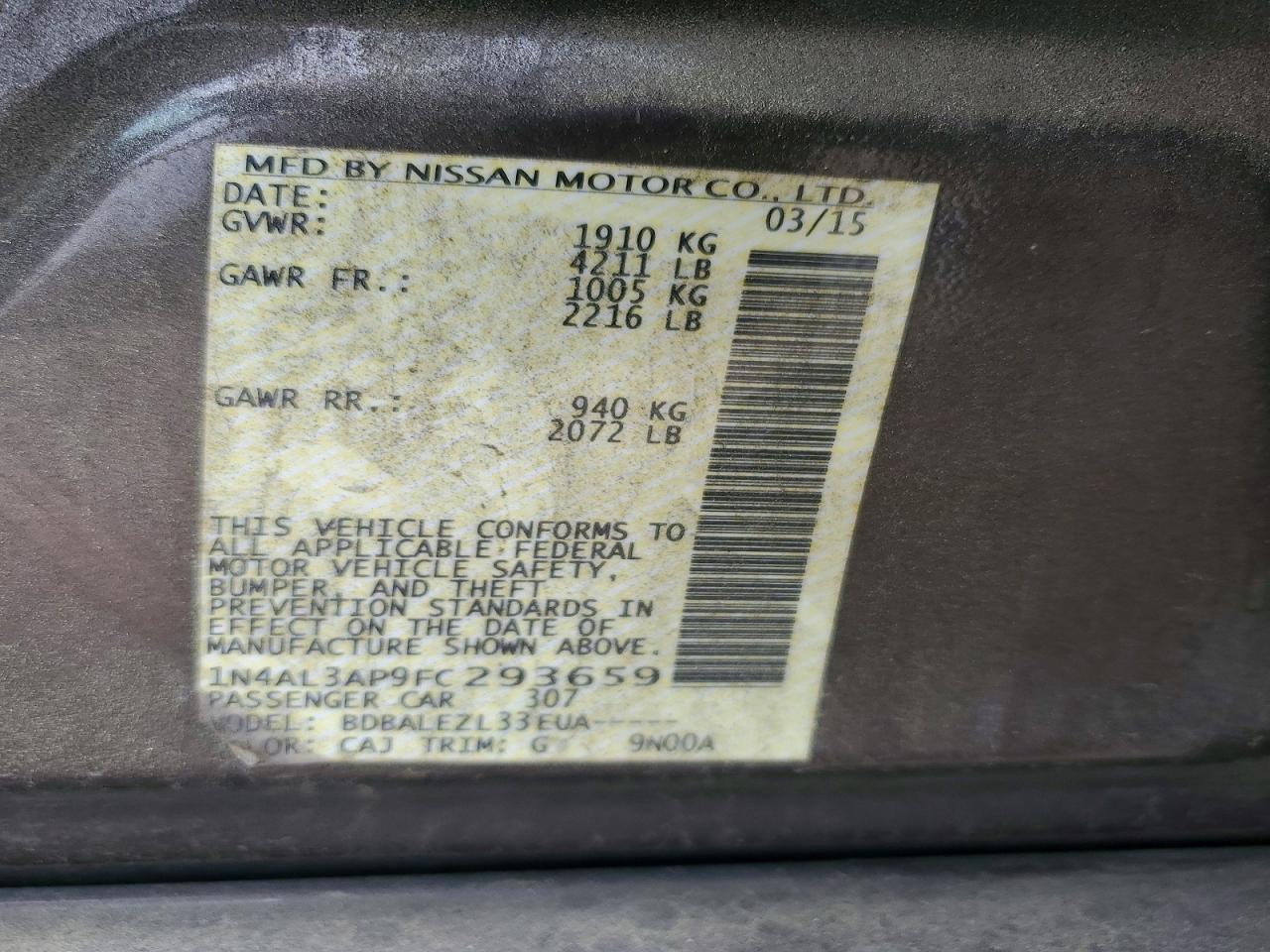 2015 Nissan Altima 2.5 S Gray vin: 1N4AL3AP9FC293659