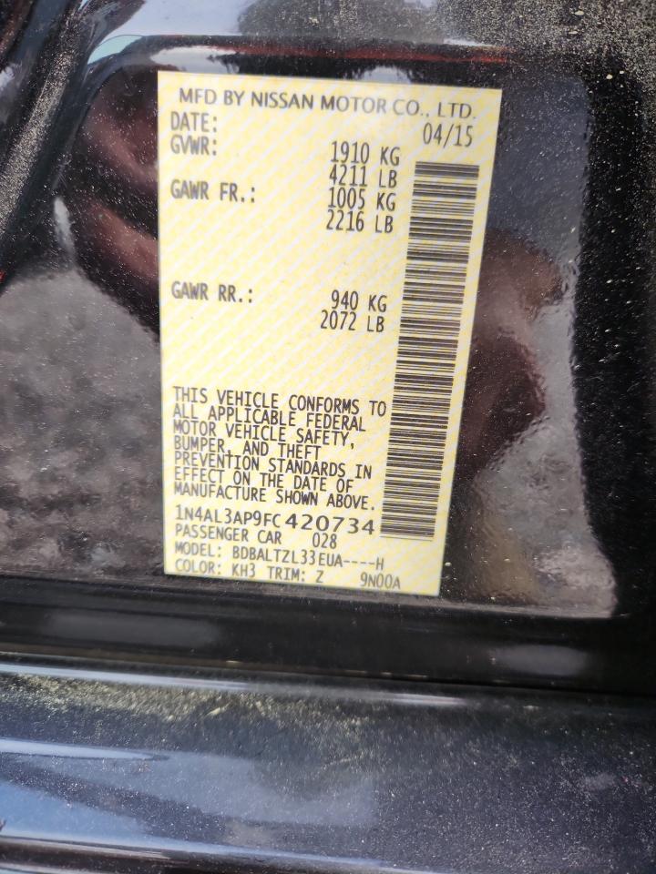 2015 Nissan Altima 2.5 Sl Black vin: 1N4AL3AP9FC420734
