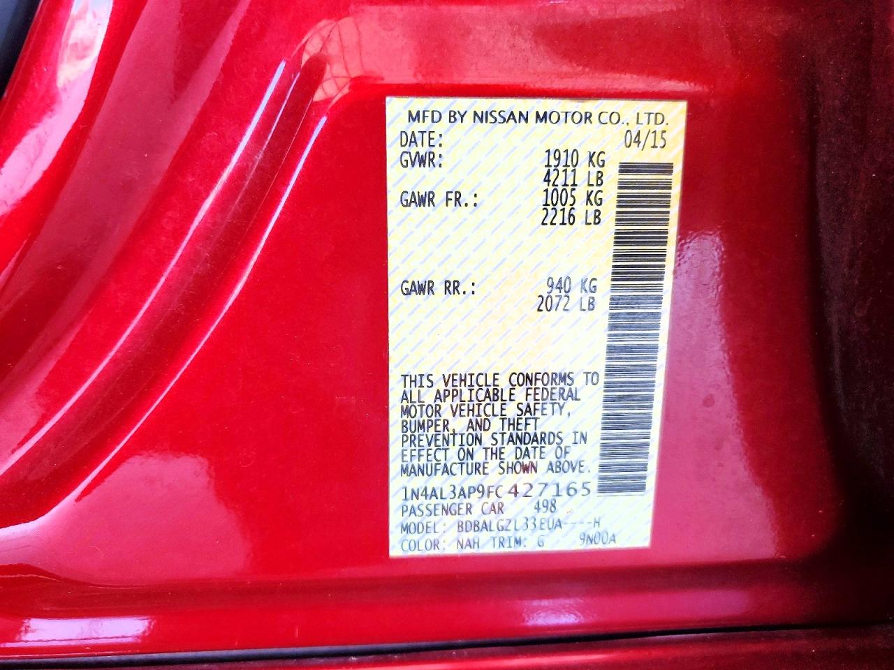 2015 Nissan Altima 2.5 S Burgundy vin: 1N4AL3AP9FC427165