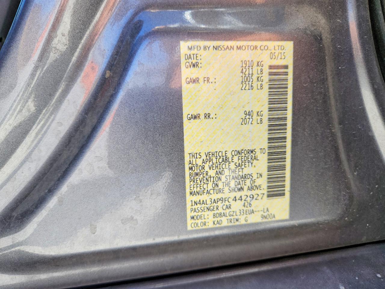 2015 Nissan Altima 2.5 S Gray vin: 1N4AL3AP9FC442927