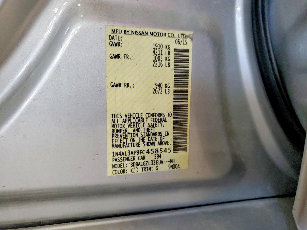 2015 Nissan Altima 2.5 S Silver vin: 1N4AL3AP9FC458545