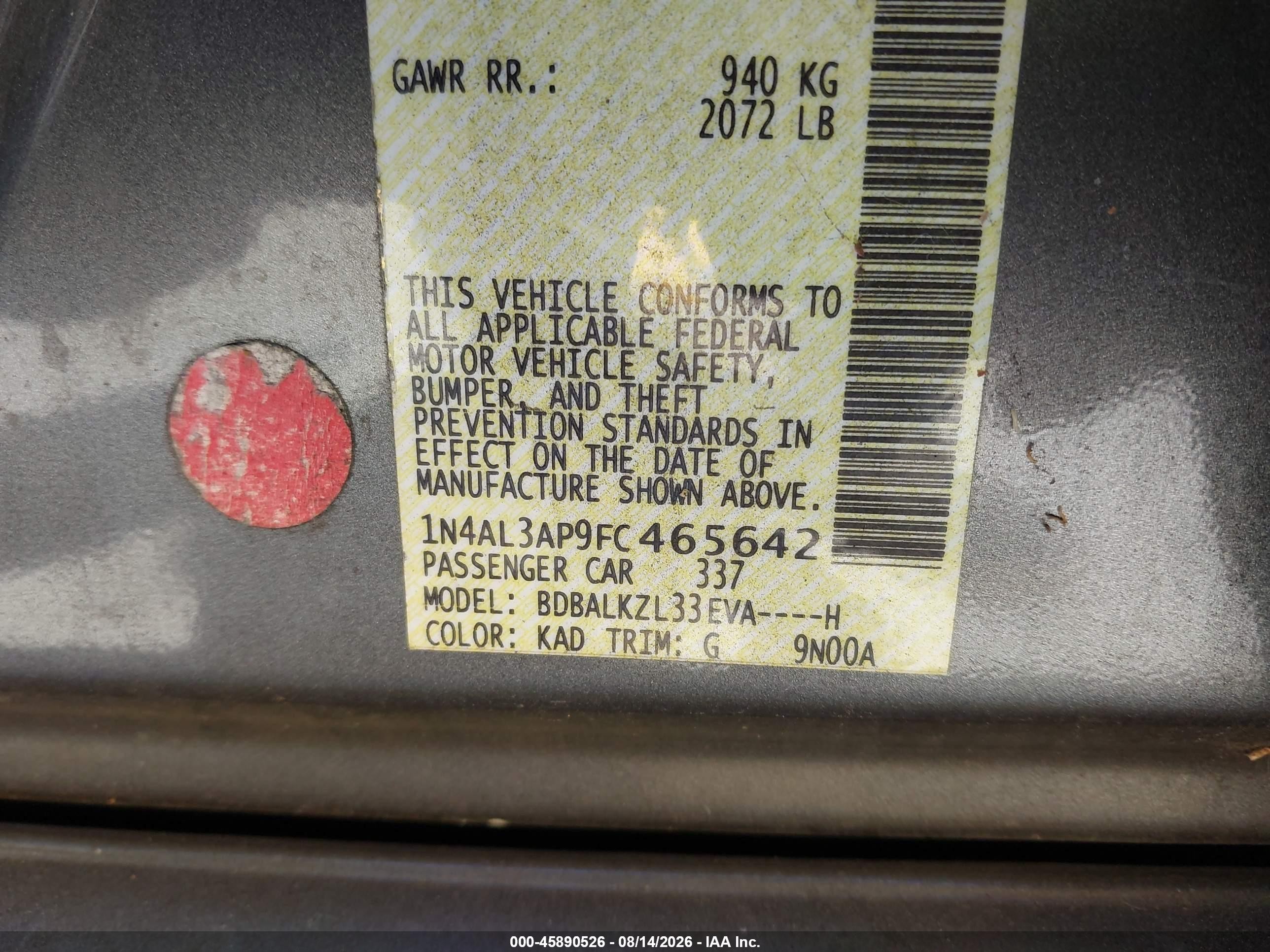2015 Nissan Altima 2.5 Sv Gray vin: 1N4AL3AP9FC465642