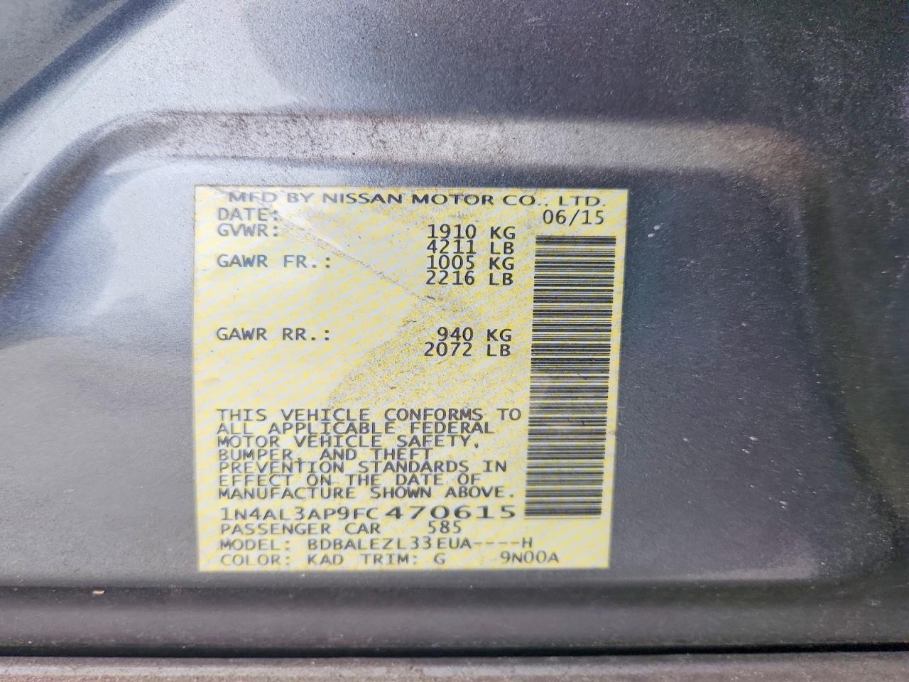 2015 Nissan Altima 2.5 S Gray vin: 1N4AL3AP9FC470615