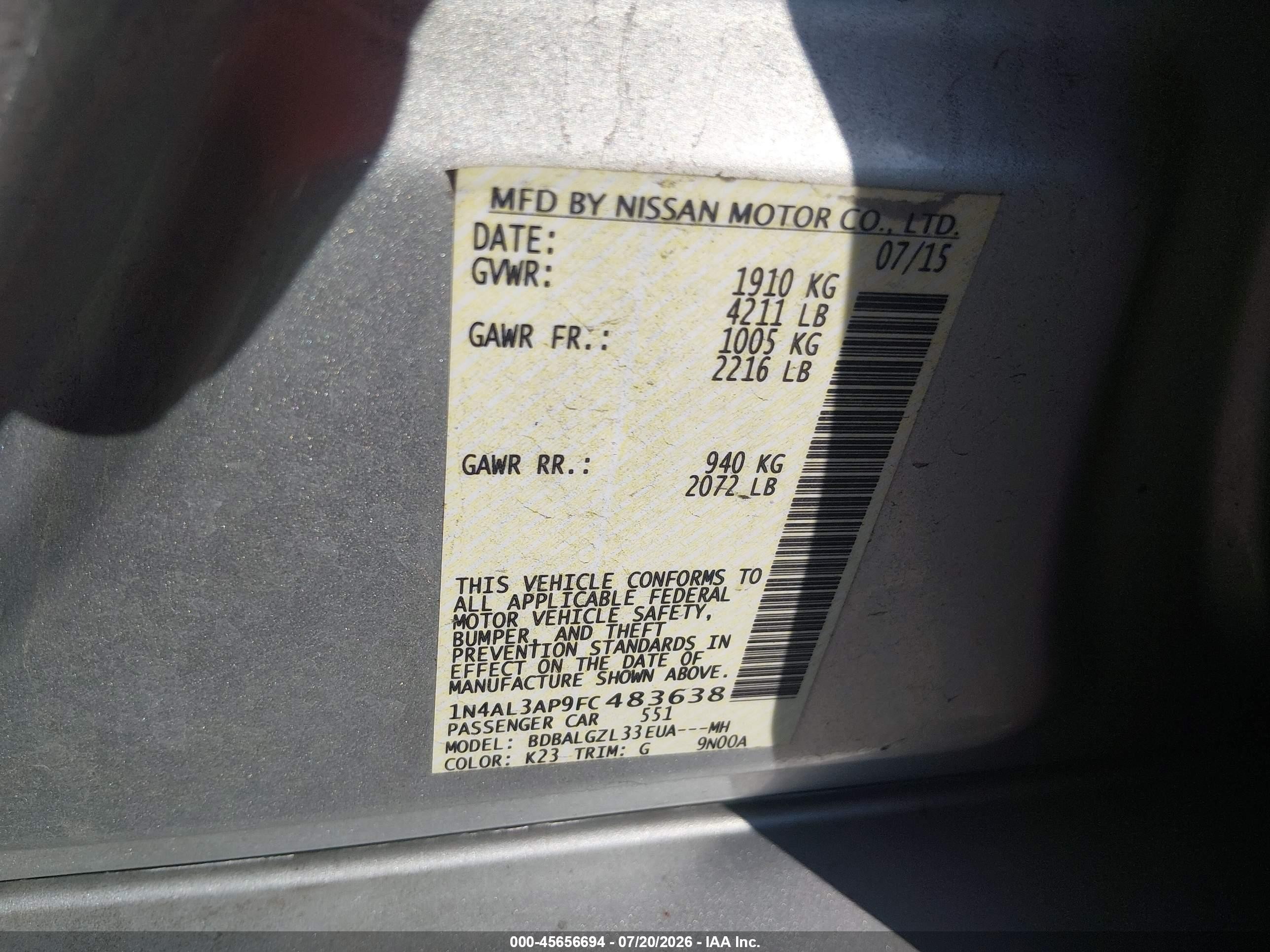 2015 Nissan Altima 2.5 S Silver vin: 1N4AL3AP9FC483638