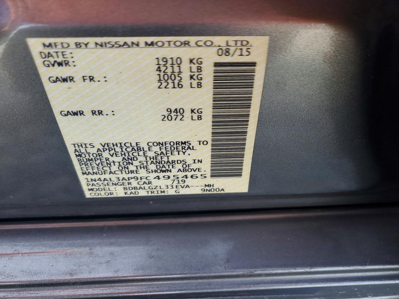 2015 Nissan Altima 2.5 S Silver vin: 1N4AL3AP9FC495465
