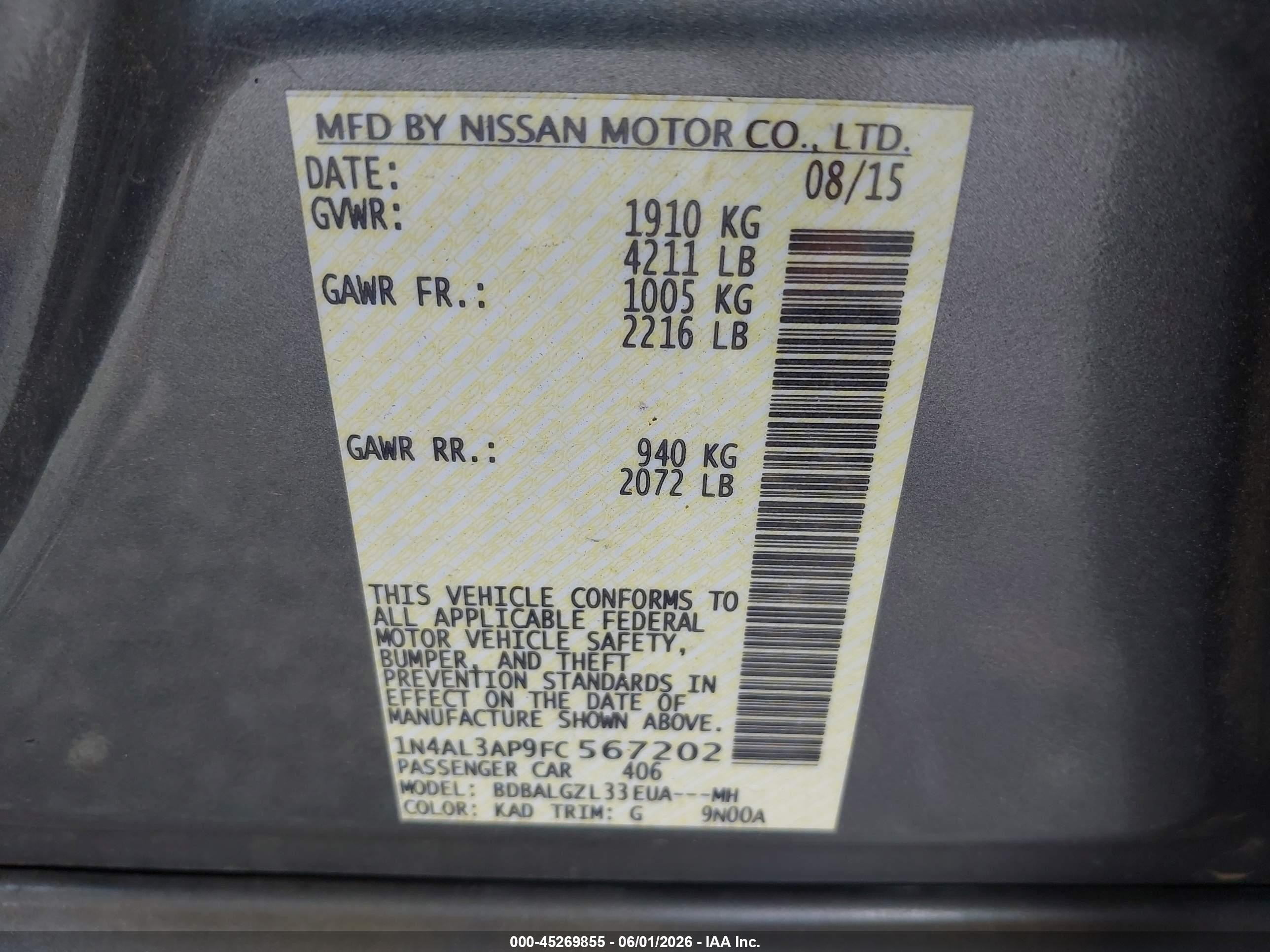 2015 Nissan Altima 2.5 S Gray vin: 1N4AL3AP9FC567202