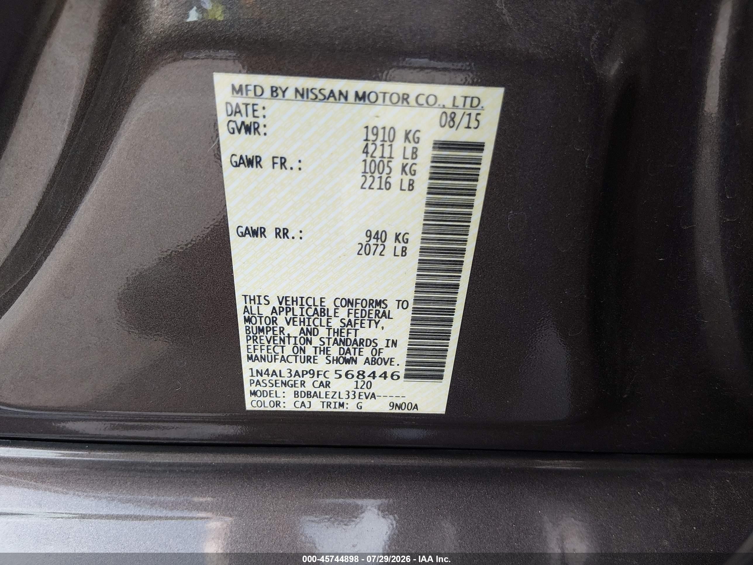 2015 Nissan Altima 2.5 S Gray vin: 1N4AL3AP9FC568446