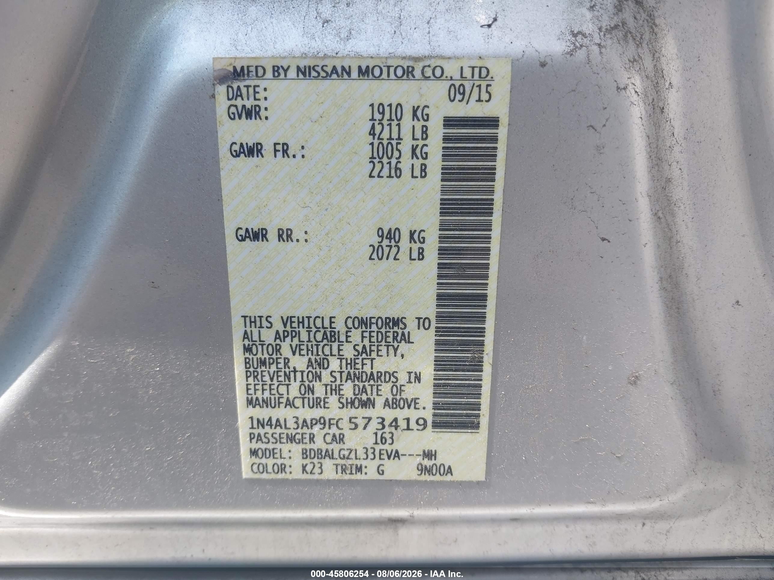 2015 Nissan Altima 2.5 S Silver vin: 1N4AL3AP9FC573419
