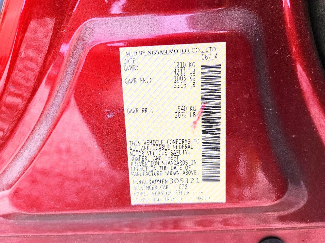 2015 Nissan Altima 2.5 S Red vin: 1N4AL3AP9FN305121