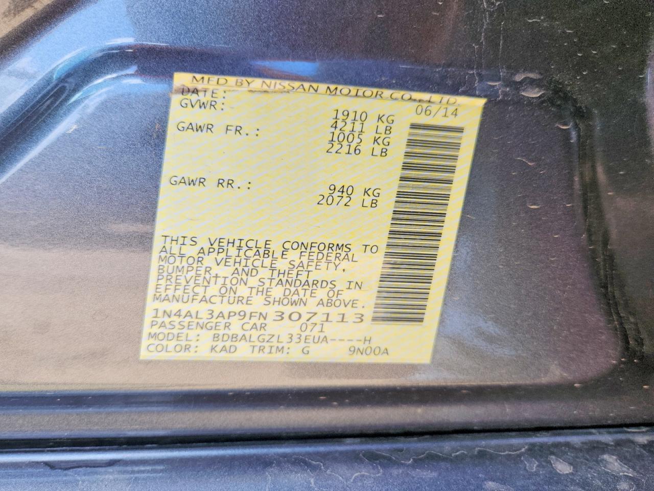2015 Nissan Altima 2.5 S Gray vin: 1N4AL3AP9FN307113