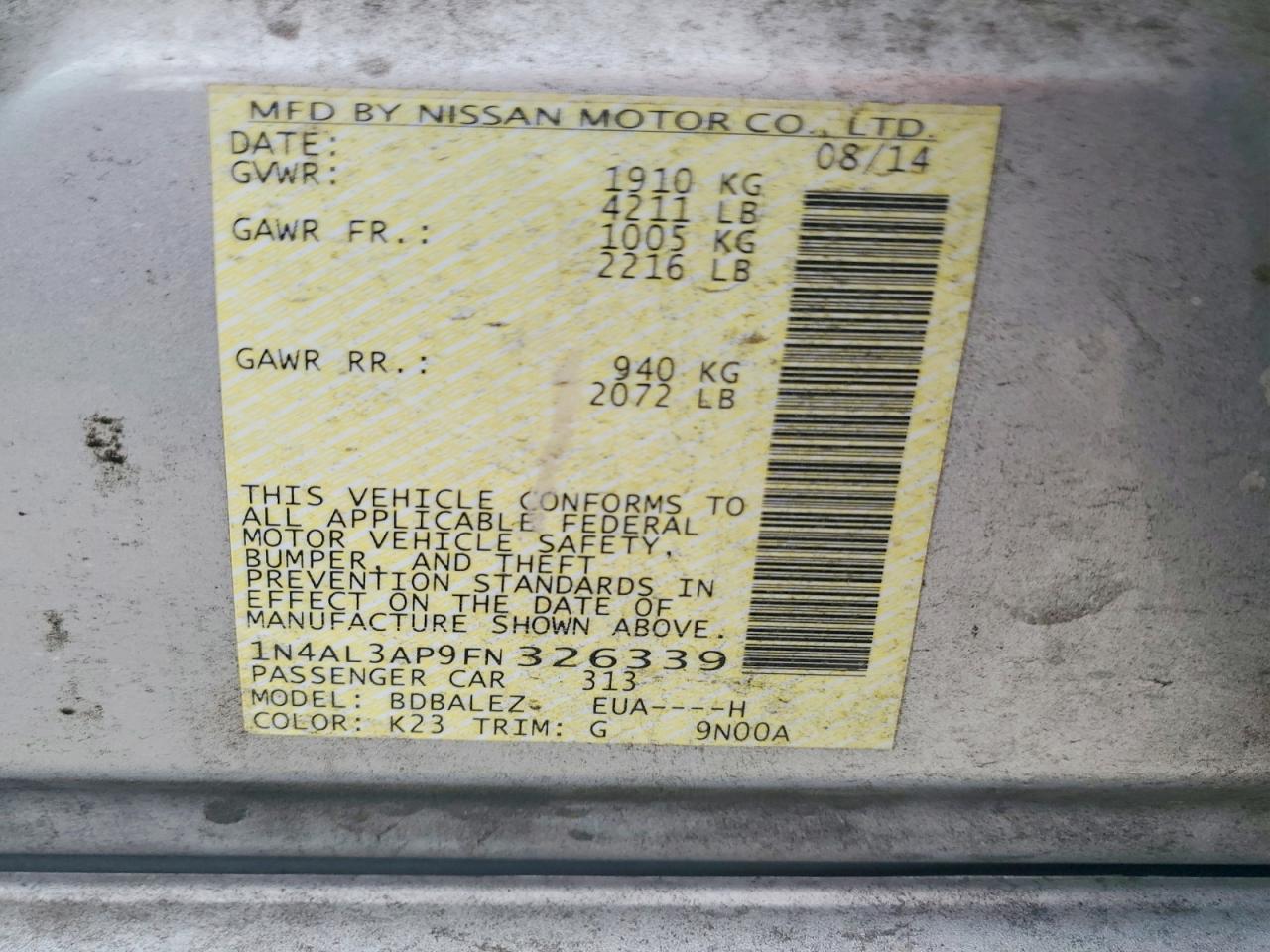 2015 Nissan Altima 2.5 S Серебряный vin: 1N4AL3AP9FN326339