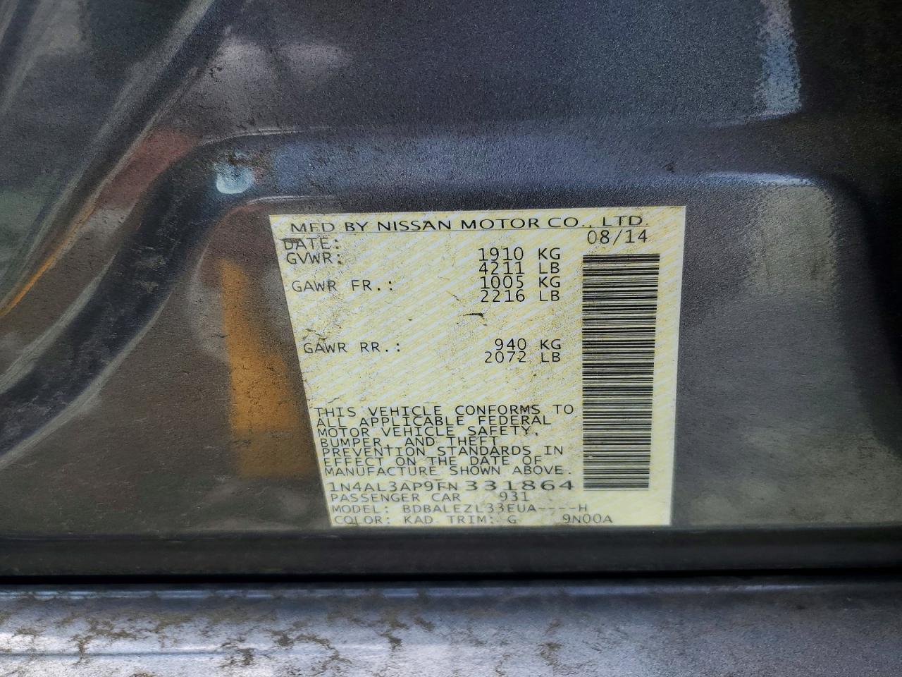 2015 Nissan Altima 2.5 S Blue vin: 1N4AL3AP9FN331864
